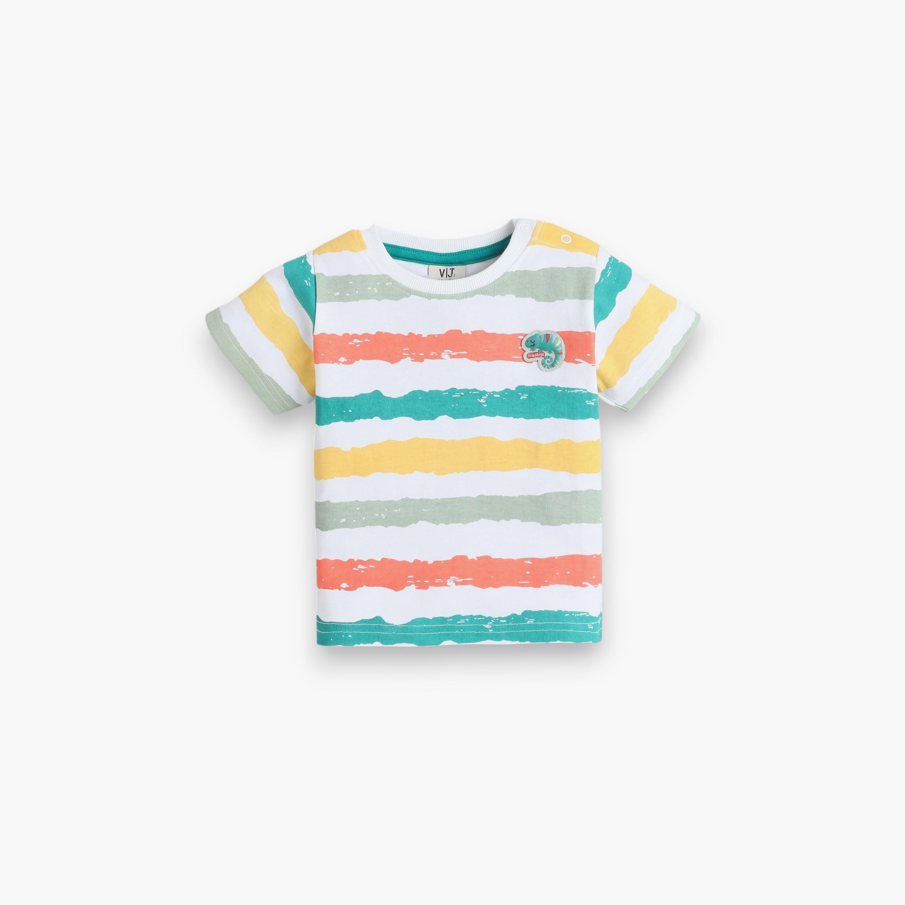 تي شيرت مخطط بأكمام قصيرة مع شورت من قطعتين من فيكتور اند جين-baby-boys-clothing-setsandcoords-image-2