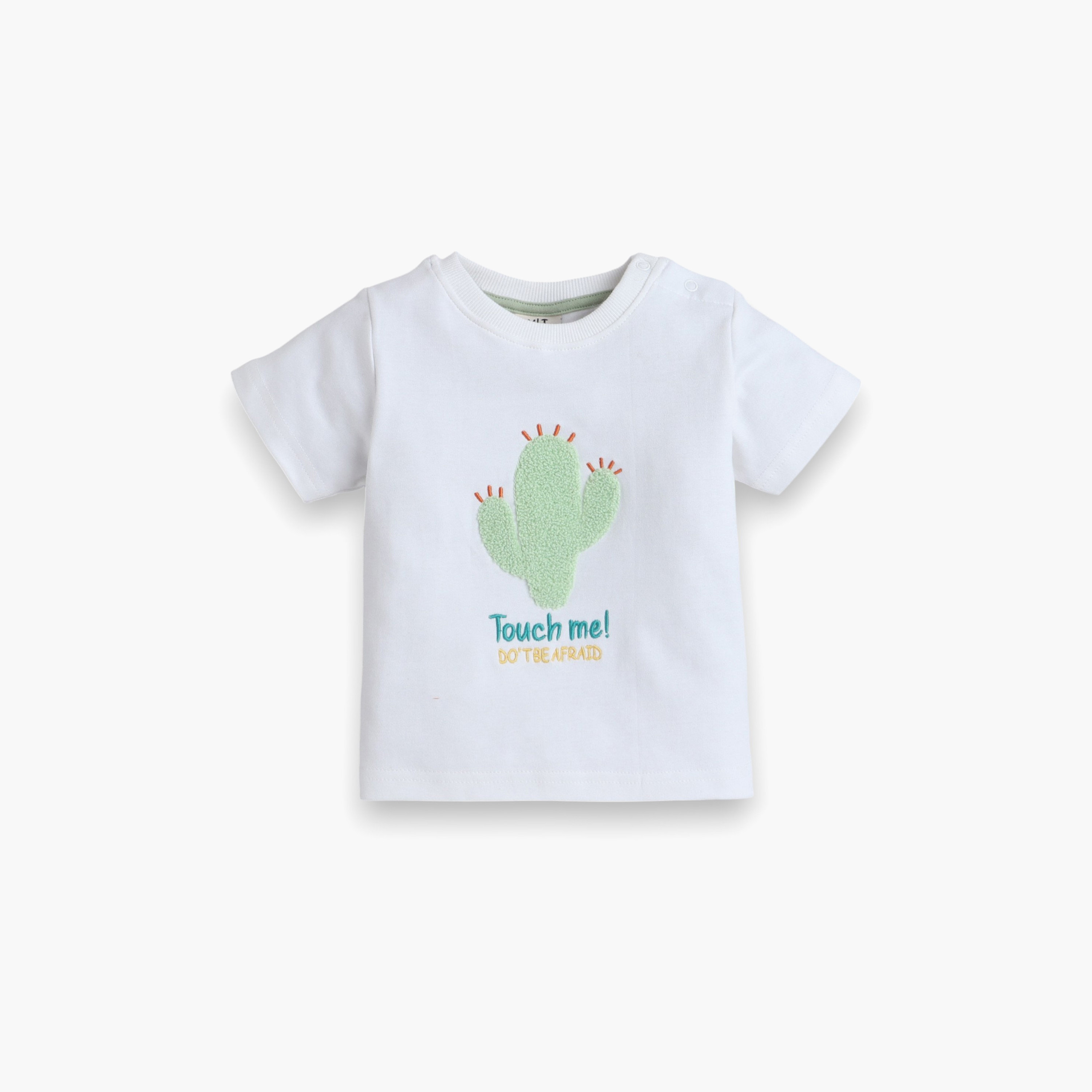 Victor and Jane Embroidered Cute Cactus T-Shirt & Shorts Set - White & Grey-baby-boys-clothing-setsandcoords-image-2