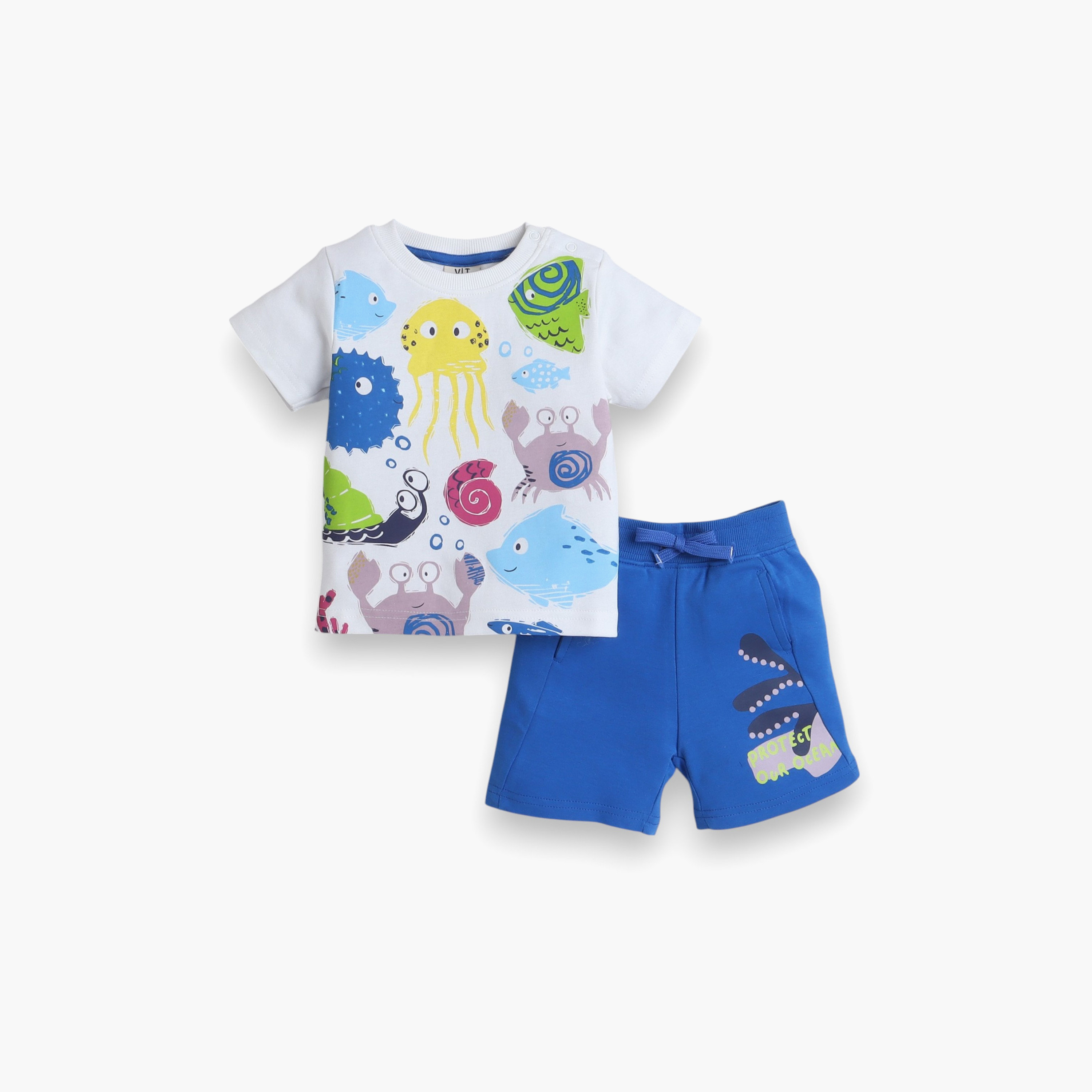 Victor and Jane Printed T-Shirt & Shorts Set - Multicolour-baby-boys-clothing-setsandcoords-image-1