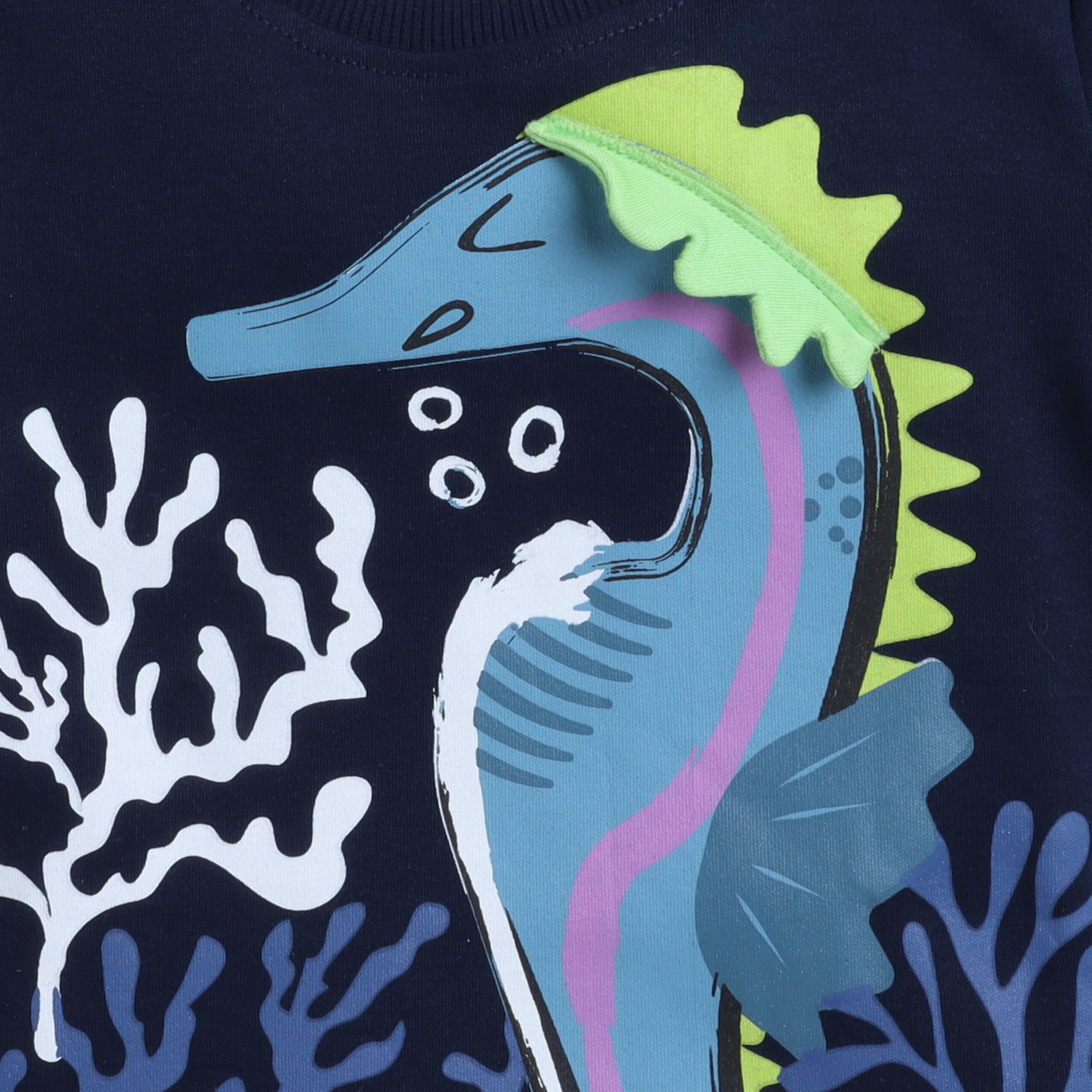 Victor and Jane Sea Horse Printed T-Shirt & Shorts Set - Navy & Neon Green-baby-boys-clothing-setsandcoords-image-2