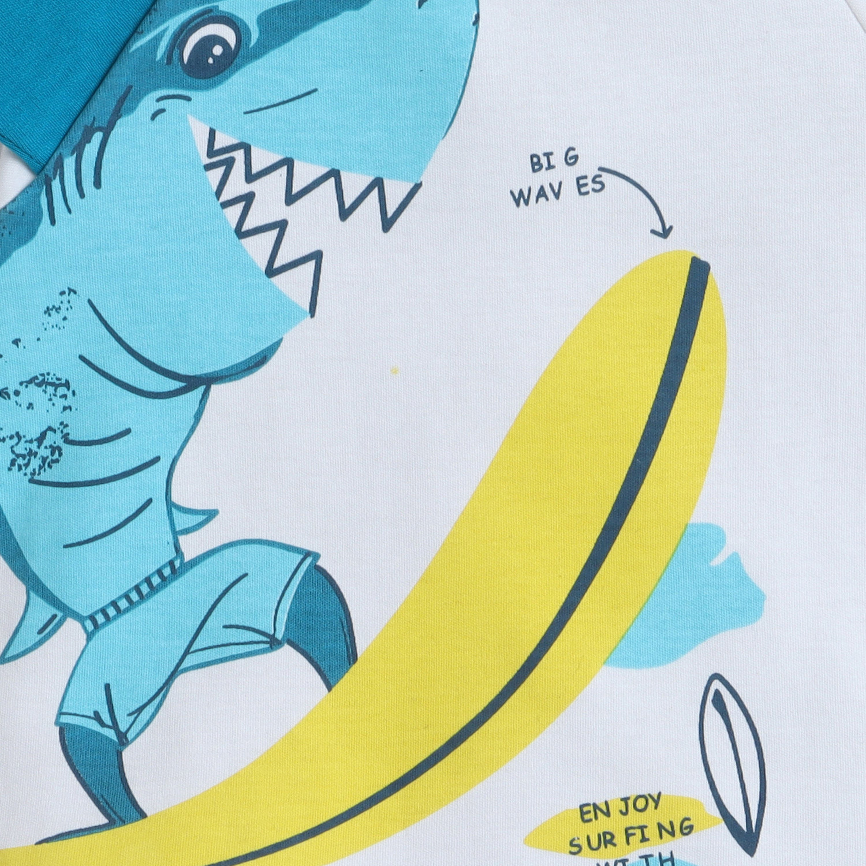 Victor and Jane Shark Surfing Printed T-Shirt & Shorts Set - Off White & Blue-baby-boys-clothing-setsandcoords-image-3