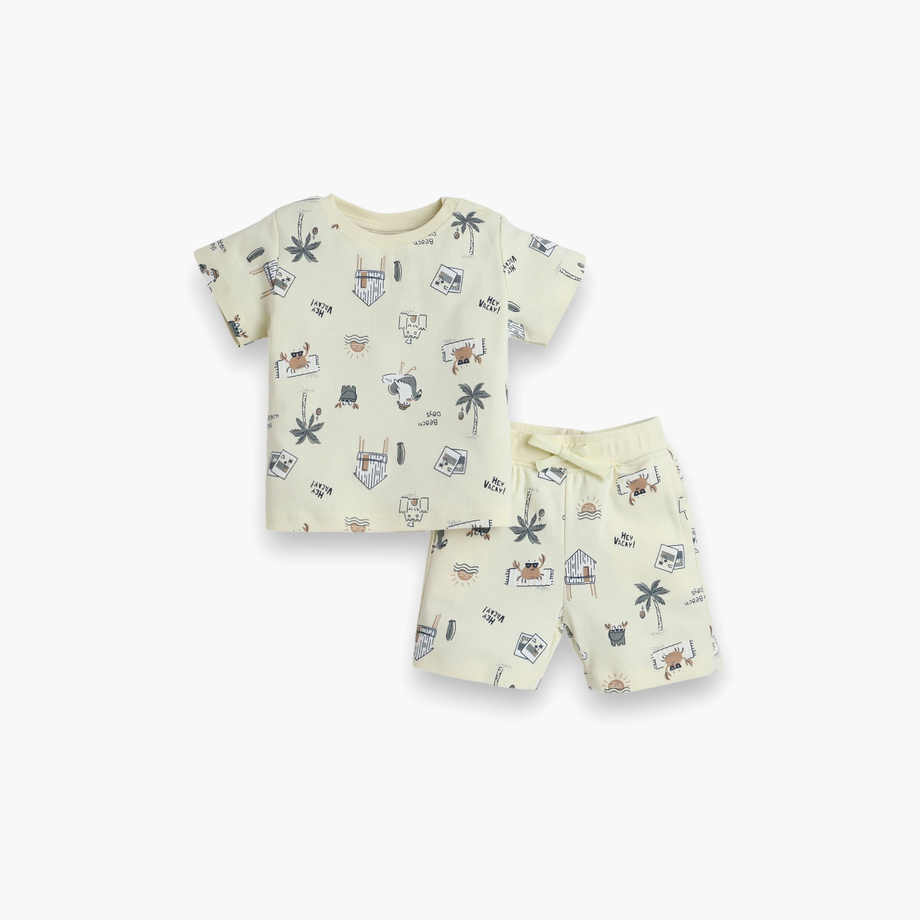 Victor and Jane Printed T-Shirt and Shorts Set - Beige-baby-boys-clothing-setsandcoords-image-1