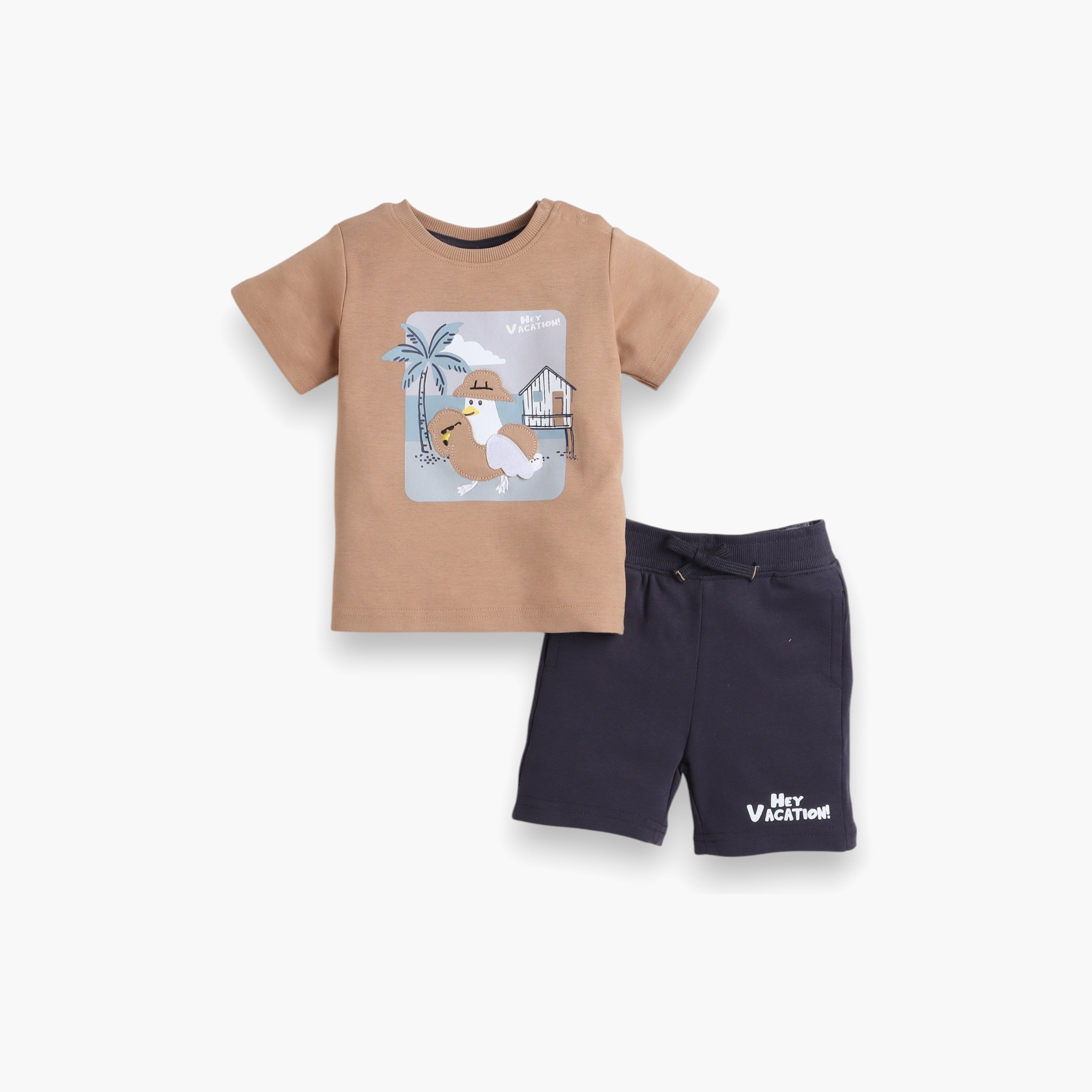 Victor and Jane Printed T-Shirt and Shorts Set - Light Brown & Green-baby-boys-clothing-setsandcoords-image-1