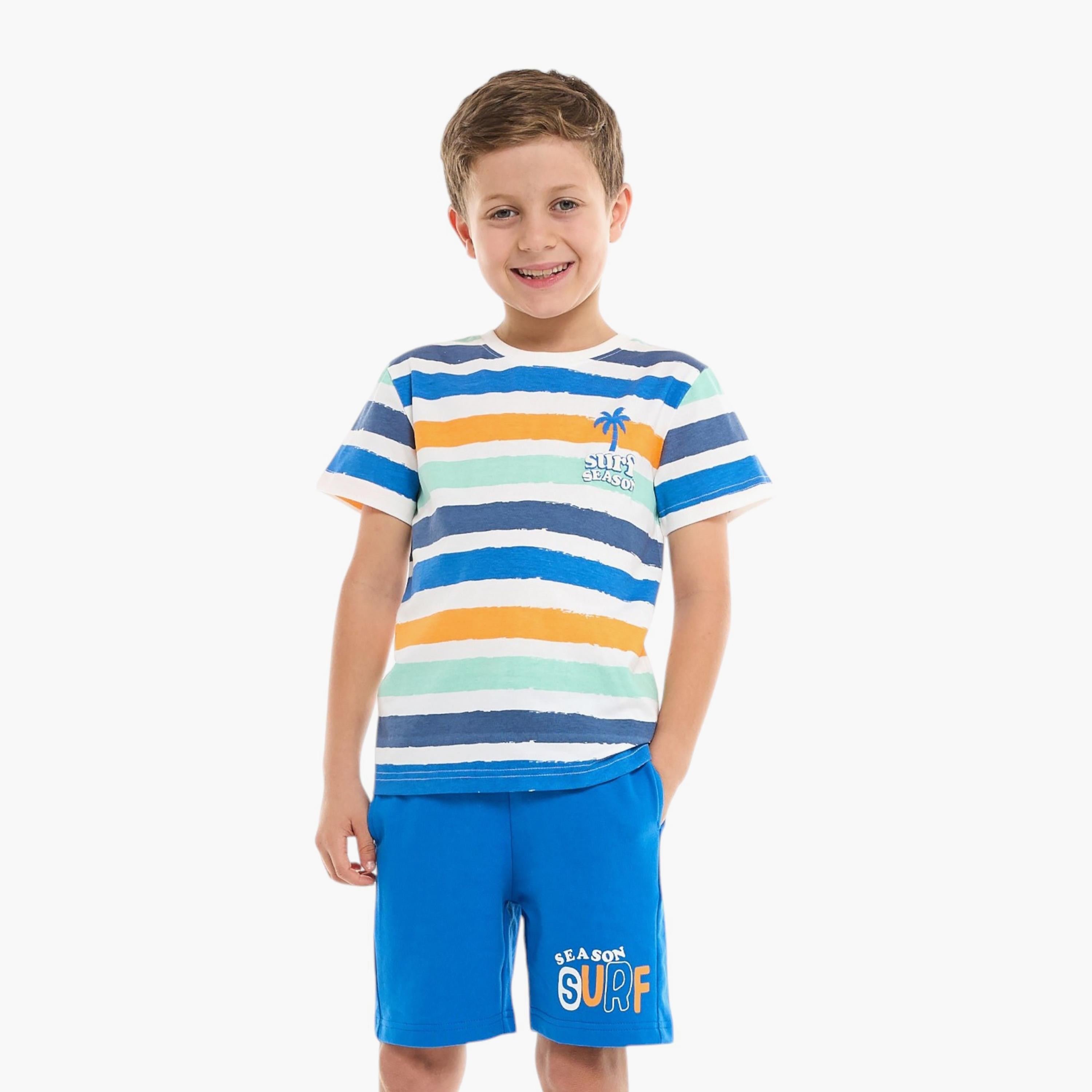 تي شيرت مخطط بأكمام قصيرة مع شورت من قطعتين من فيكتور اند جين-boys-clothing-setsandcoords-image-3