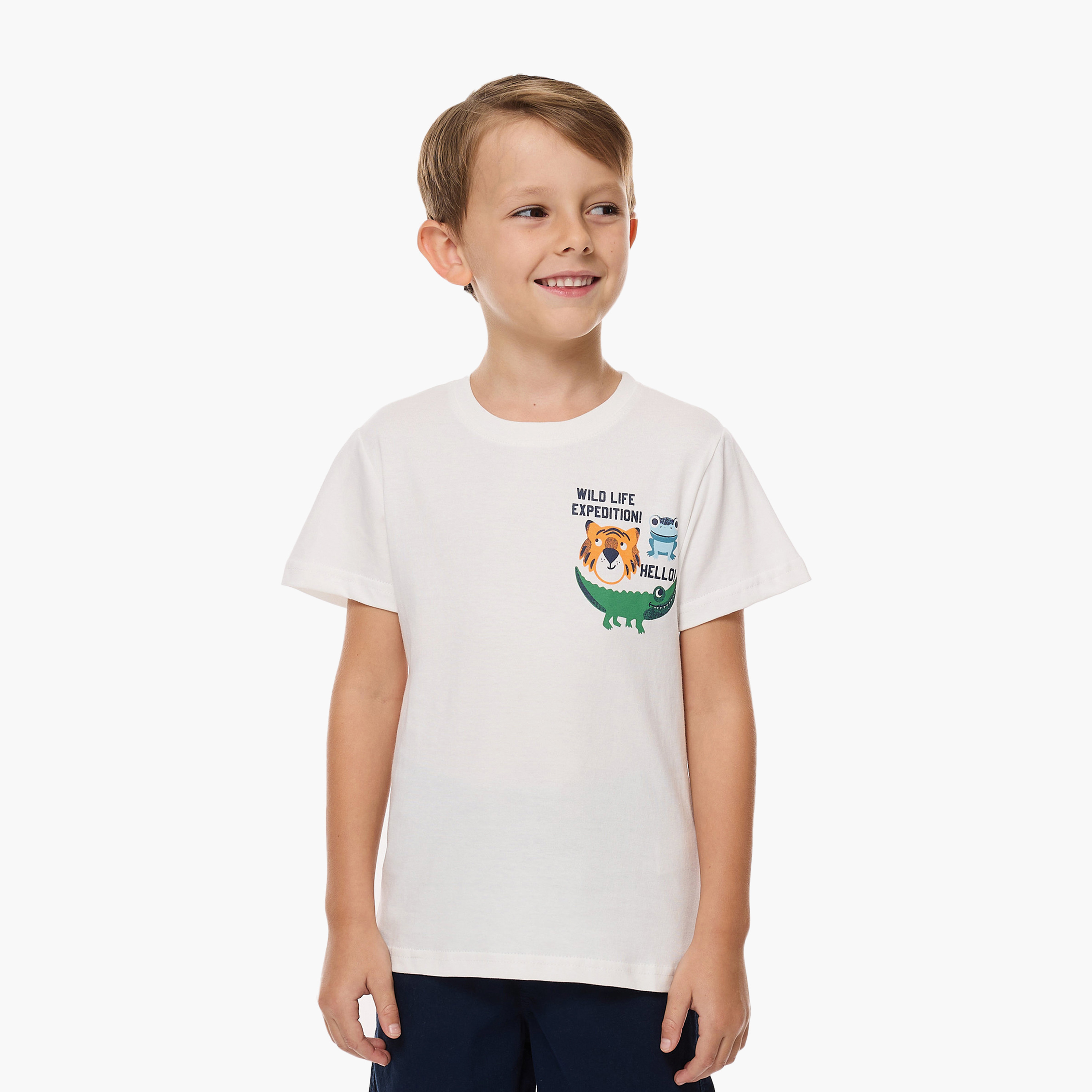 Victor and Jane Printed T-Shirt & Shorts Set - White & Navy-boys-clothing-setsandcoords-image-2