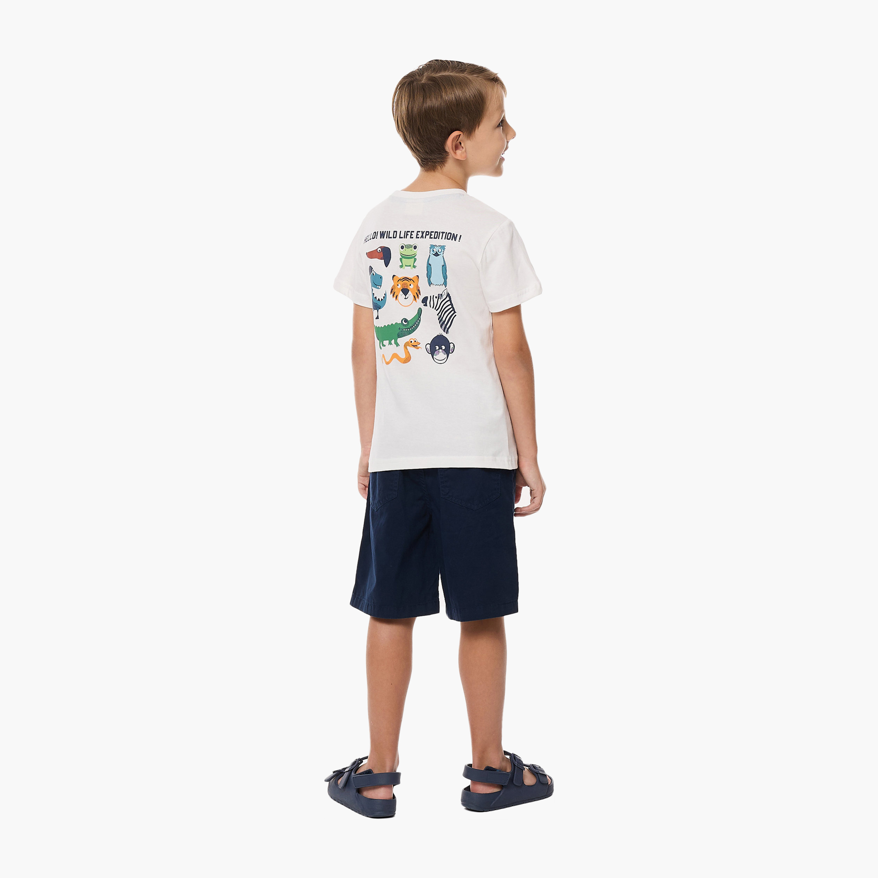 Victor and Jane Printed T-Shirt & Shorts Set - White & Navy-boys-clothing-setsandcoords-image-4