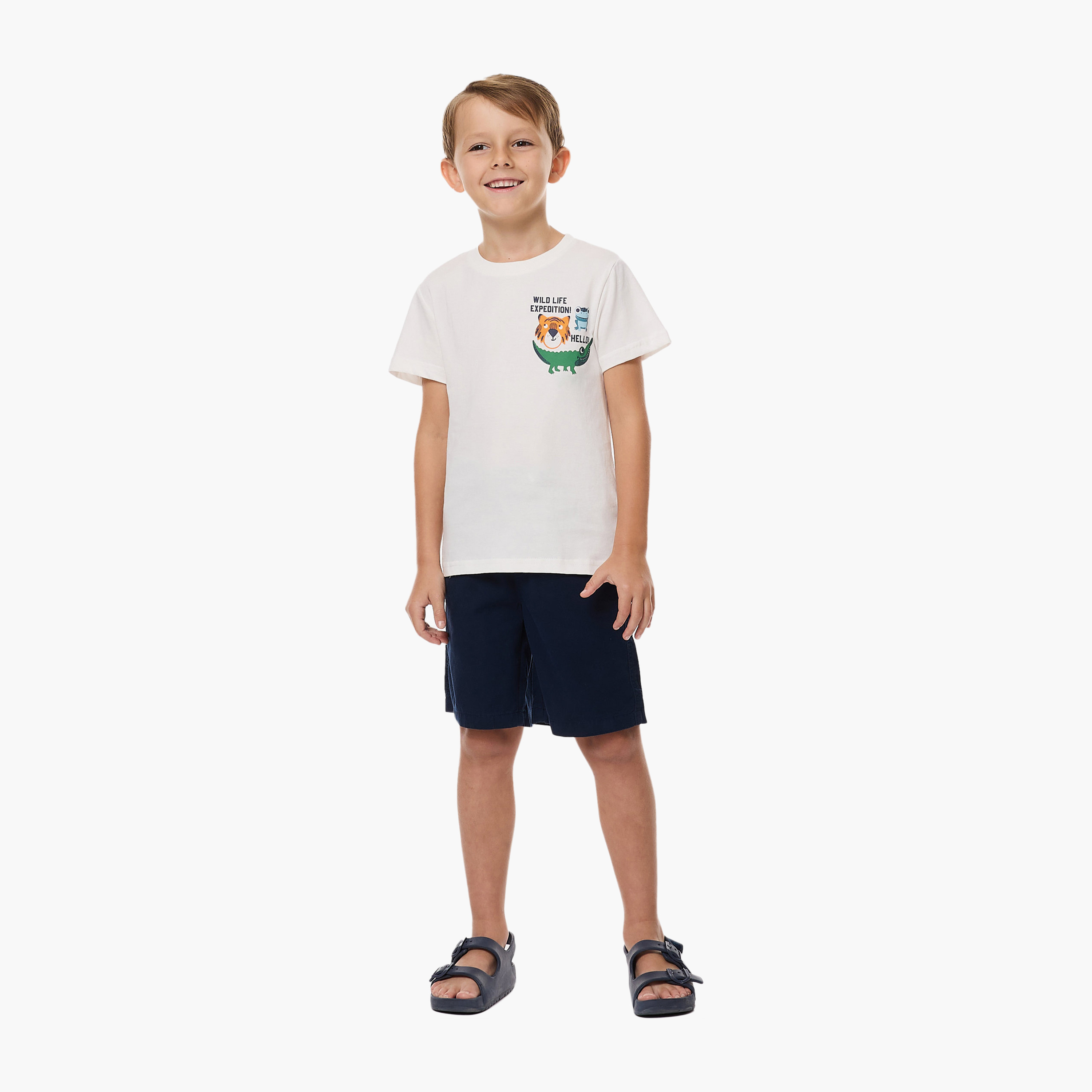 Victor and Jane Printed T-Shirt & Shorts Set - White & Navy-boys-clothing-setsandcoords-image-5