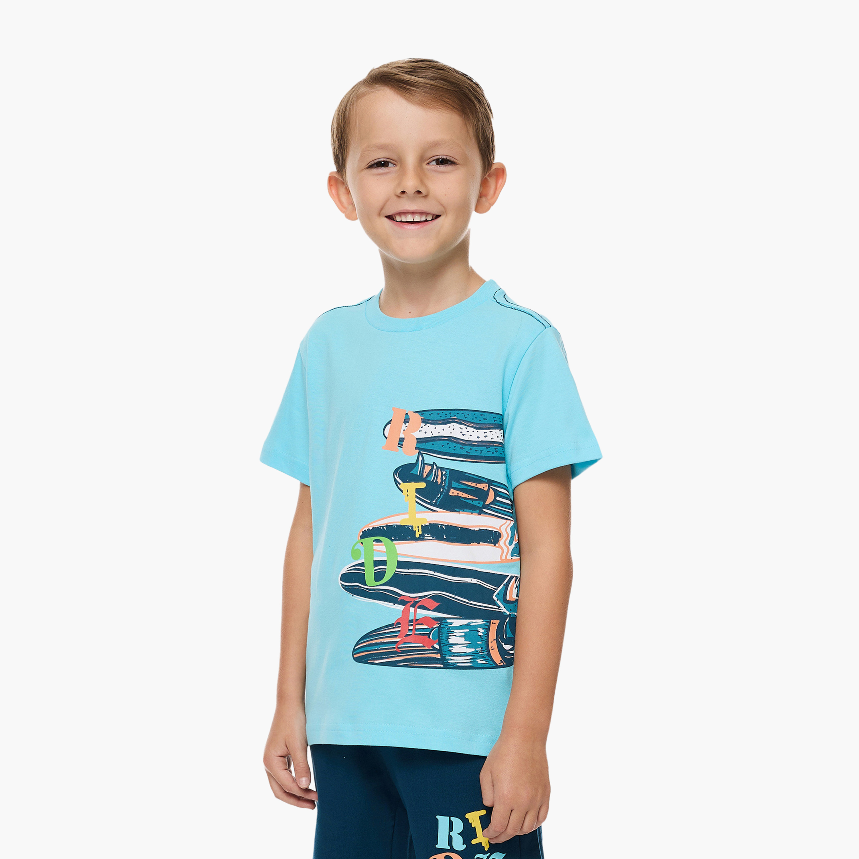طقم تي شيرت وشورت بطبعة فيكتور آند جين للتزلج - أزرق-boys-clothing-setsandcoords-image-3