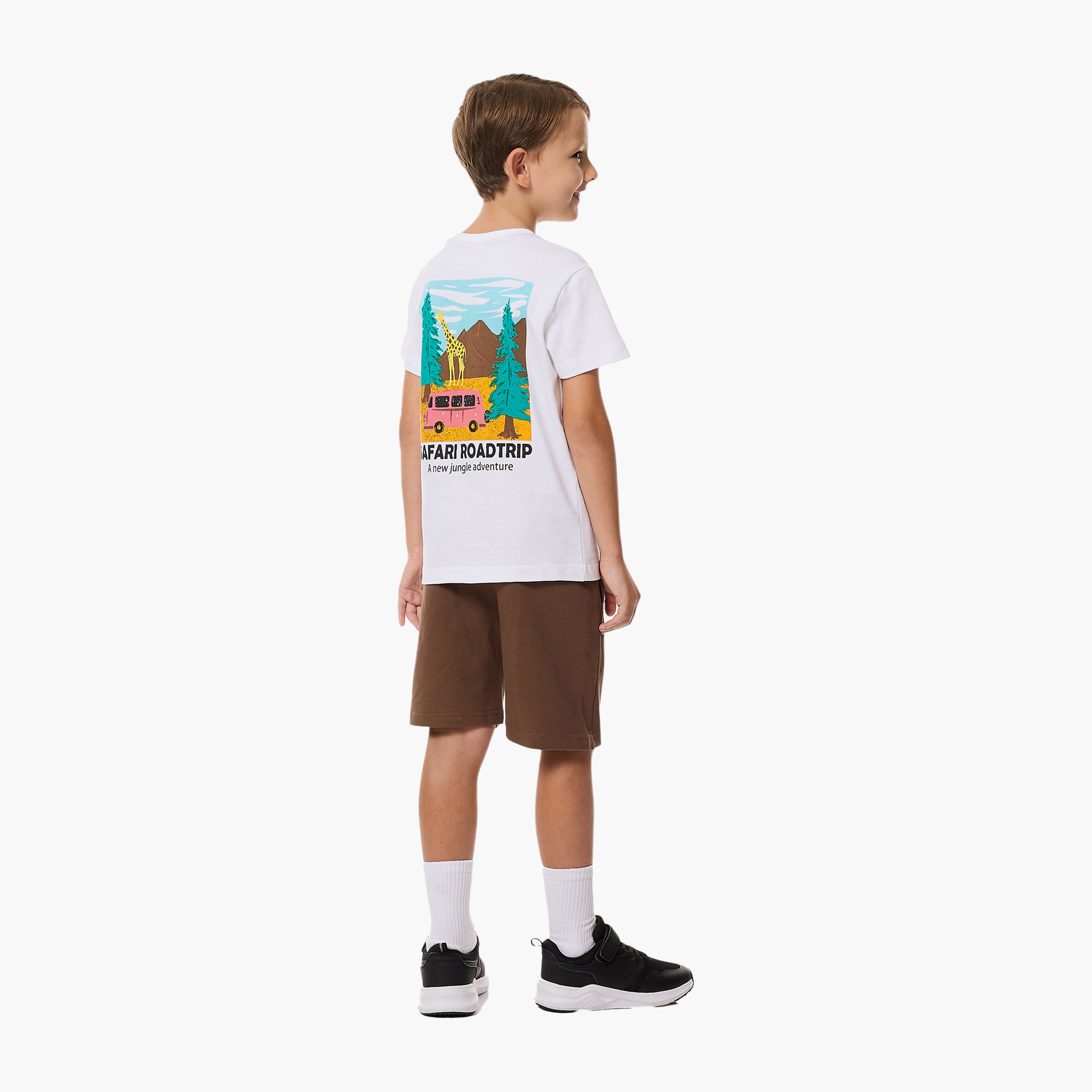 Victor and Jane Safari Road Trip Printed T-Shirt & Shorts Set - White & Brown-boys-clothing-setsandcoords-image-2