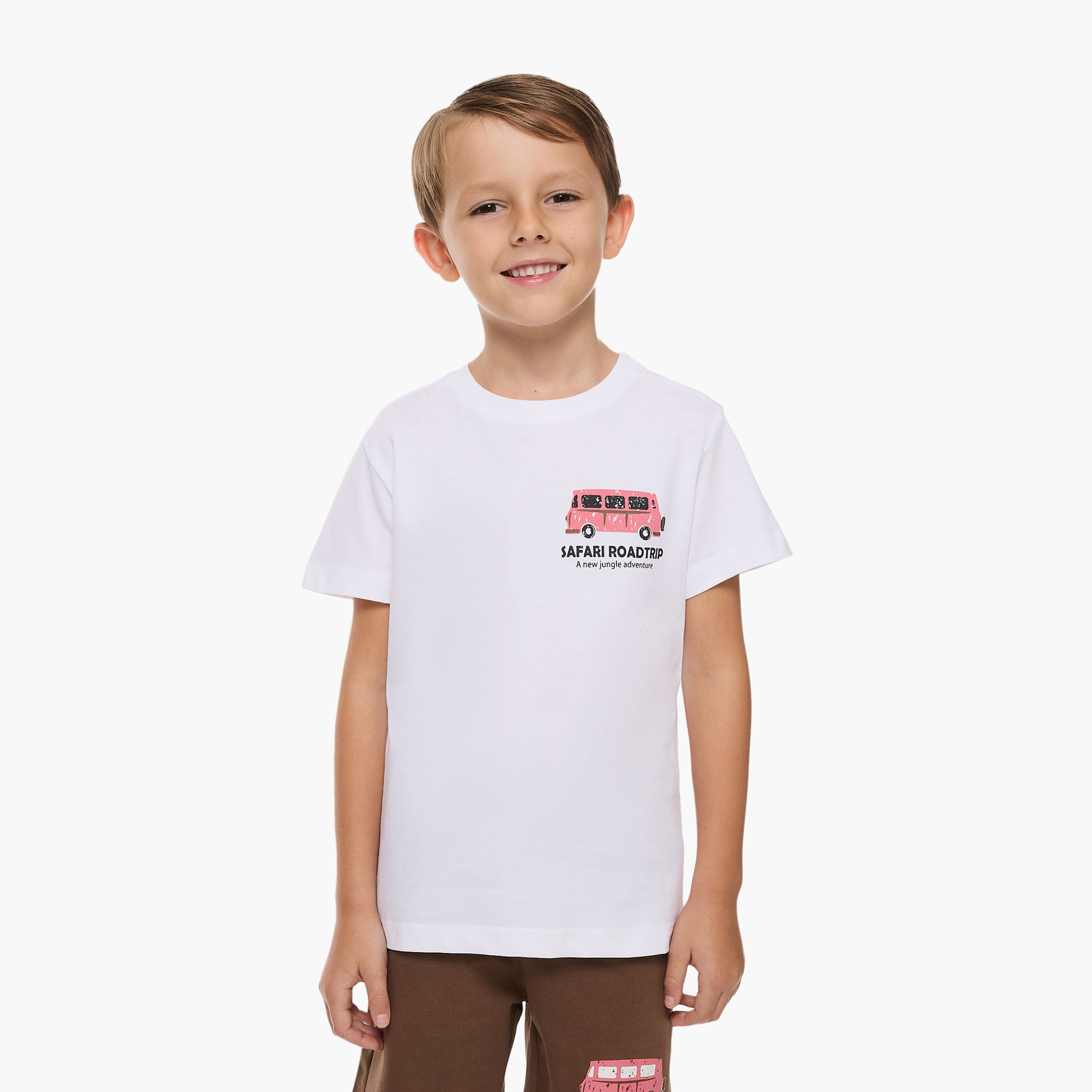 Victor and Jane Safari Road Trip Printed T-Shirt & Shorts Set - White & Brown-boys-clothing-setsandcoords-image-3
