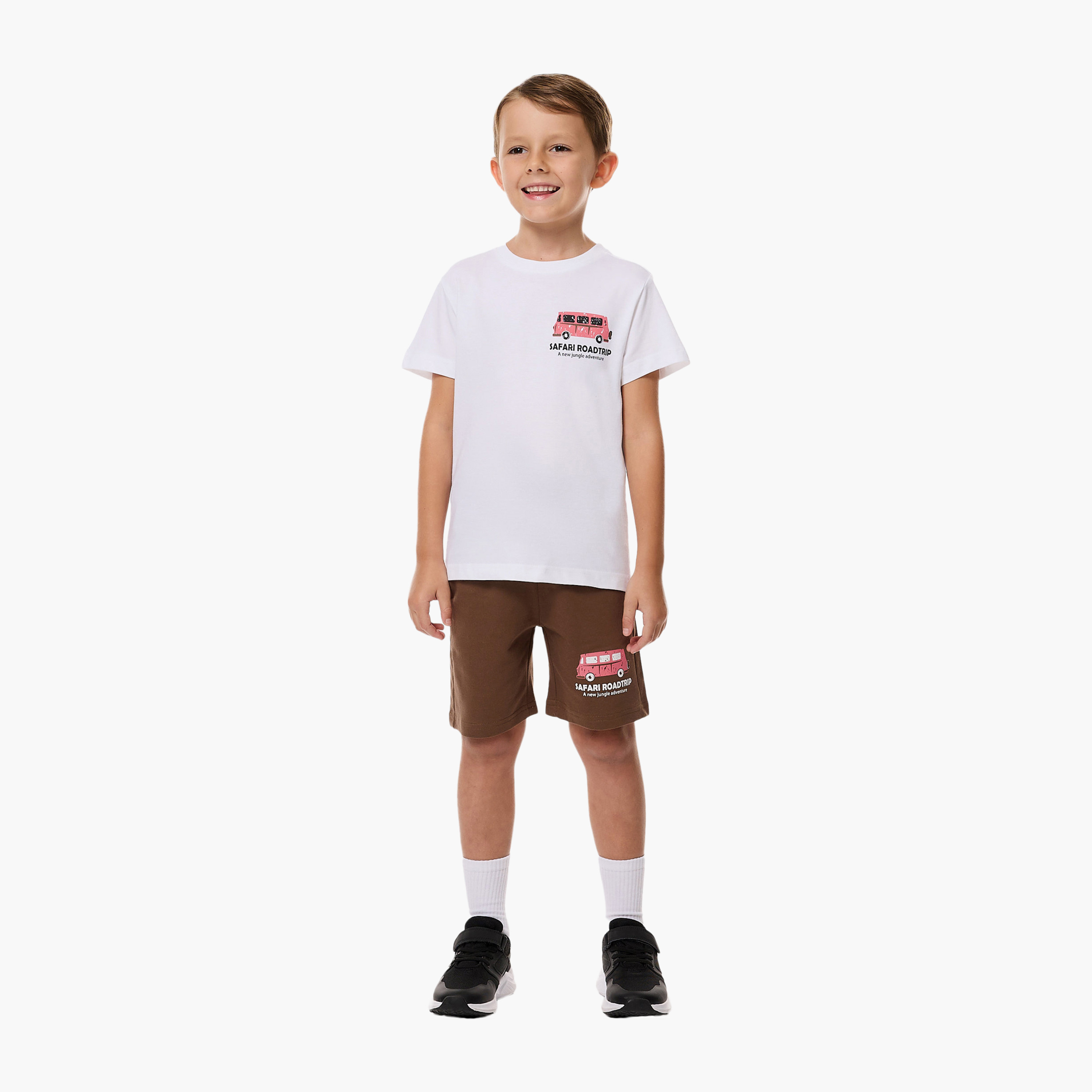 Victor and Jane Safari Road Trip Printed T-Shirt & Shorts Set - White & Brown-boys-clothing-setsandcoords-image-4