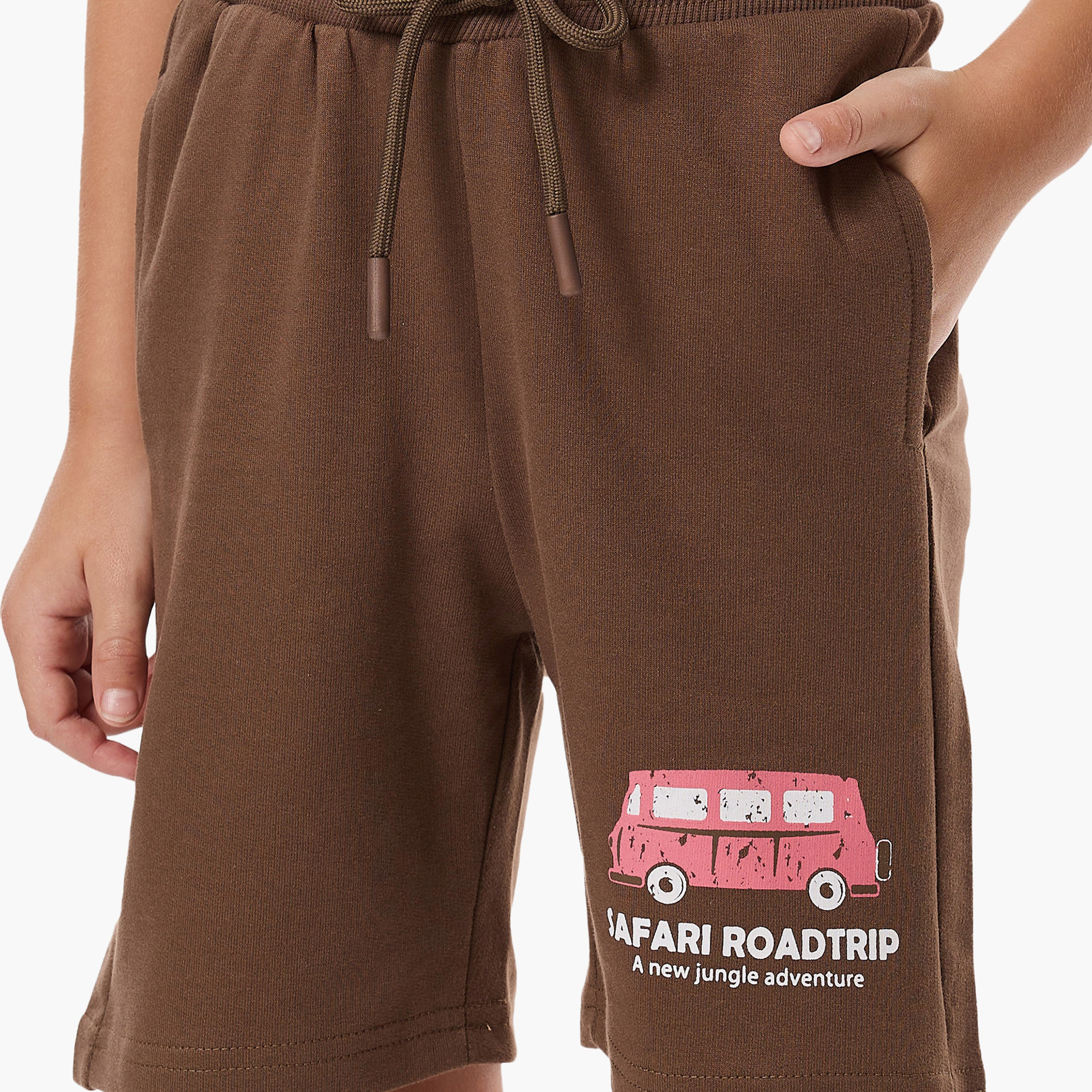 Victor and Jane Safari Road Trip Printed T-Shirt & Shorts Set - White & Brown-boys-clothing-setsandcoords-image-6