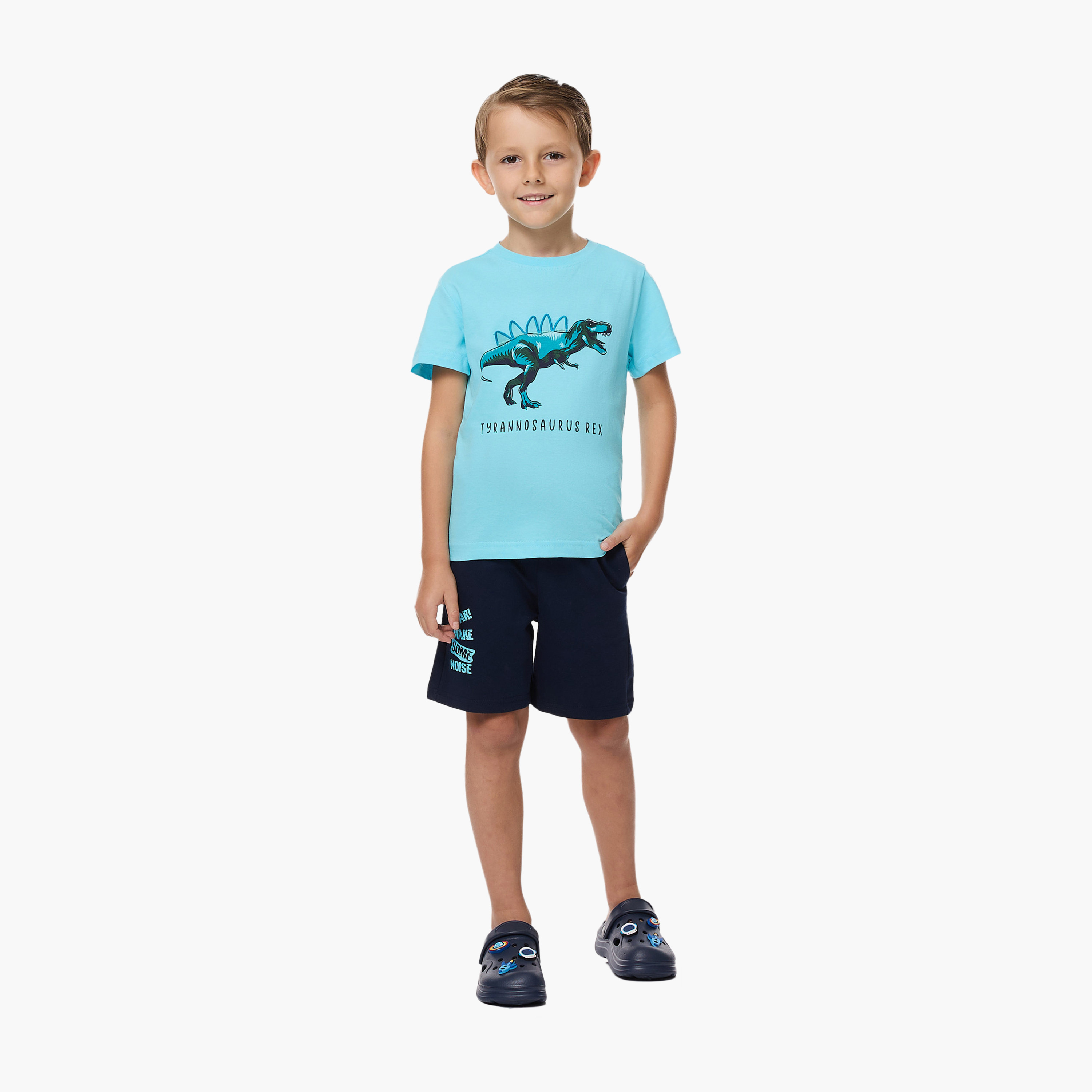 Victor and Jane Dinosaur Printed T-Shirt & Shorts Set - Blue-boys-clothing-setsandcoords-image-1