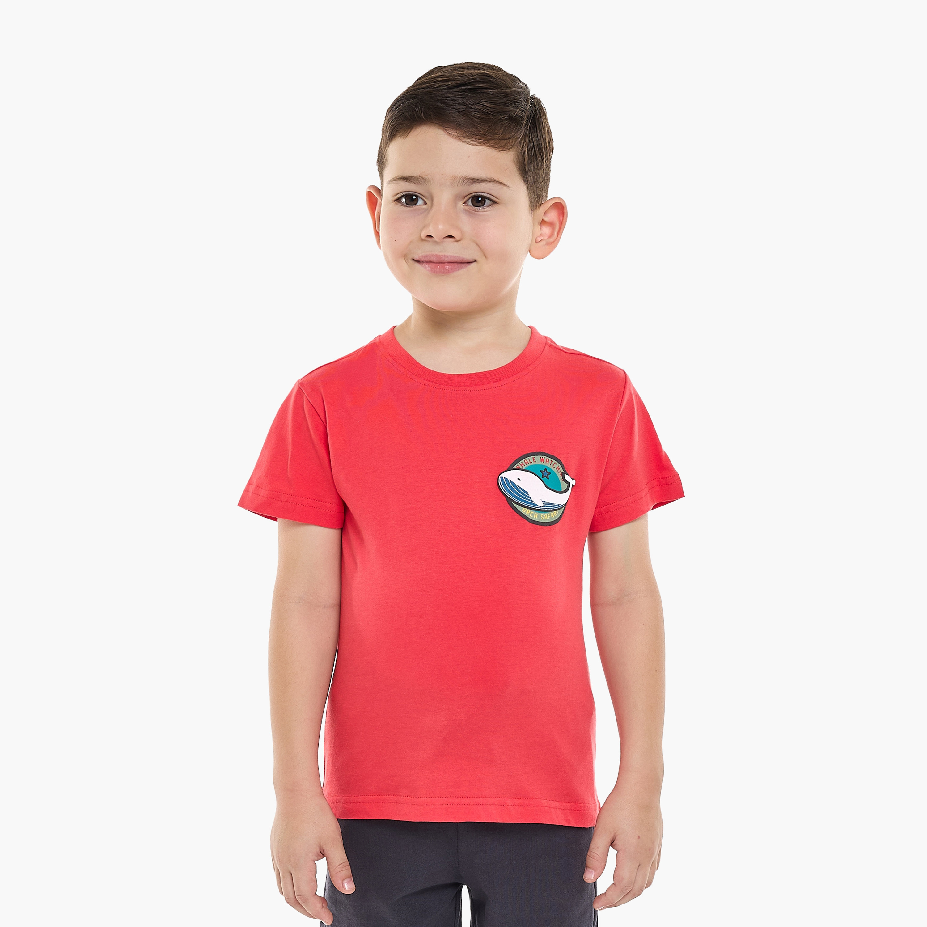 تي شيرت وشورت مطبوعان بجيوب من فيكتور آند جين - مرجاني ورمادي غامق-boys-clothing-setsandcoords-image-4