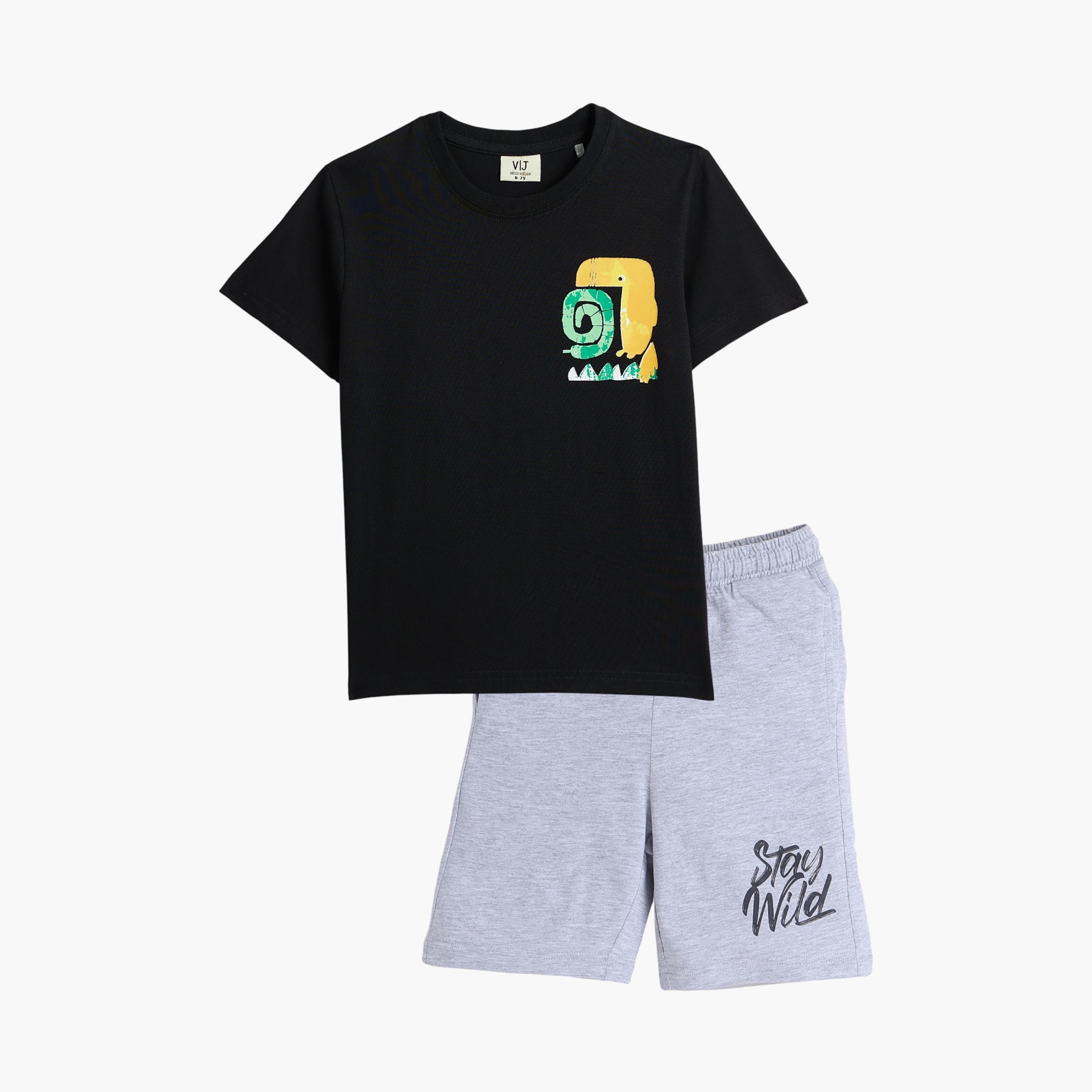 Victor and Jane 2-Piece Printed Short Sleeves T-Shirt with Shorts-boys-clothing-setsandcoords-image-1