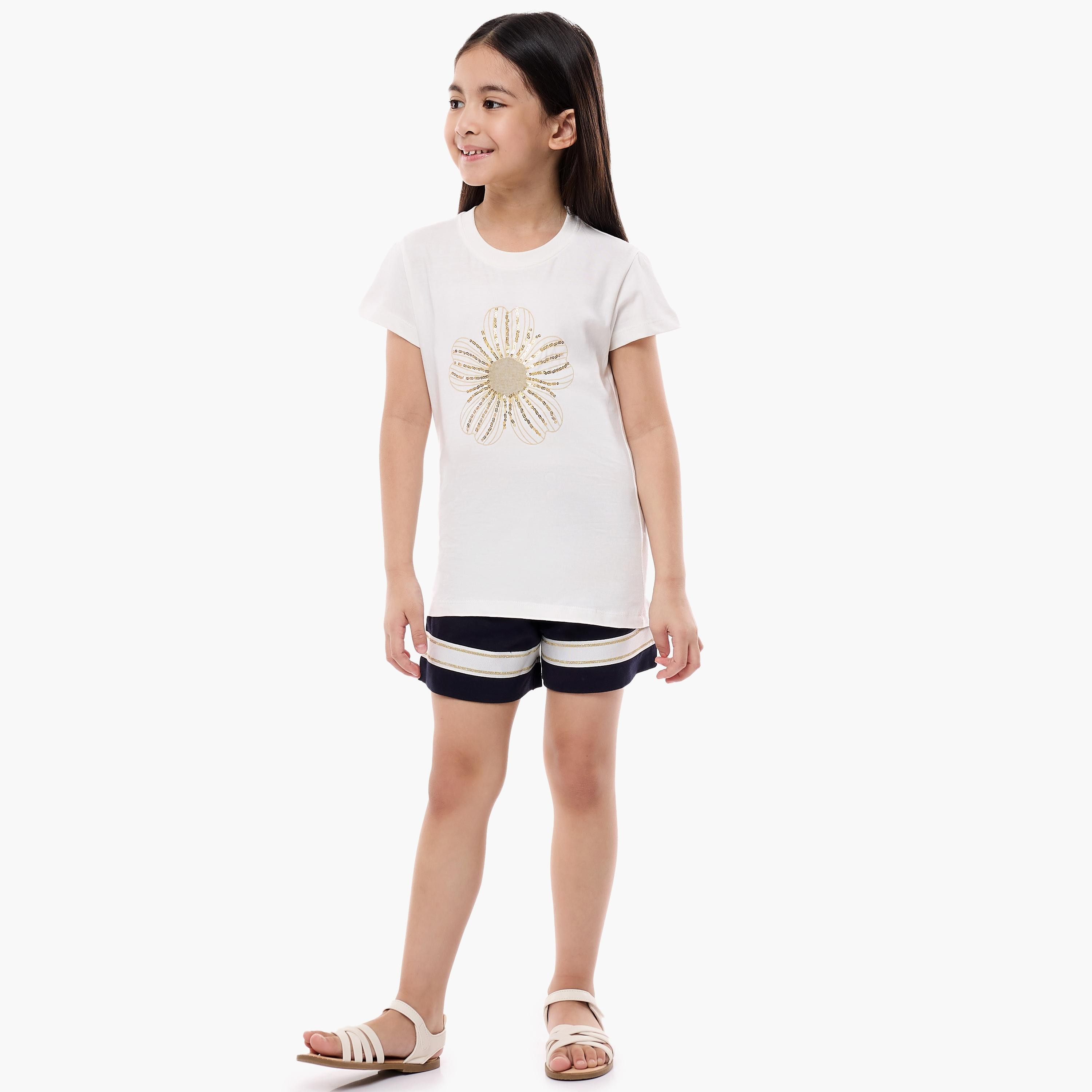 تي شيرت مطبوع بأكمام قصيرة من قطعتين مع شورت من فيكتور اند جين-girls-clothing-setsandcoords-image-5