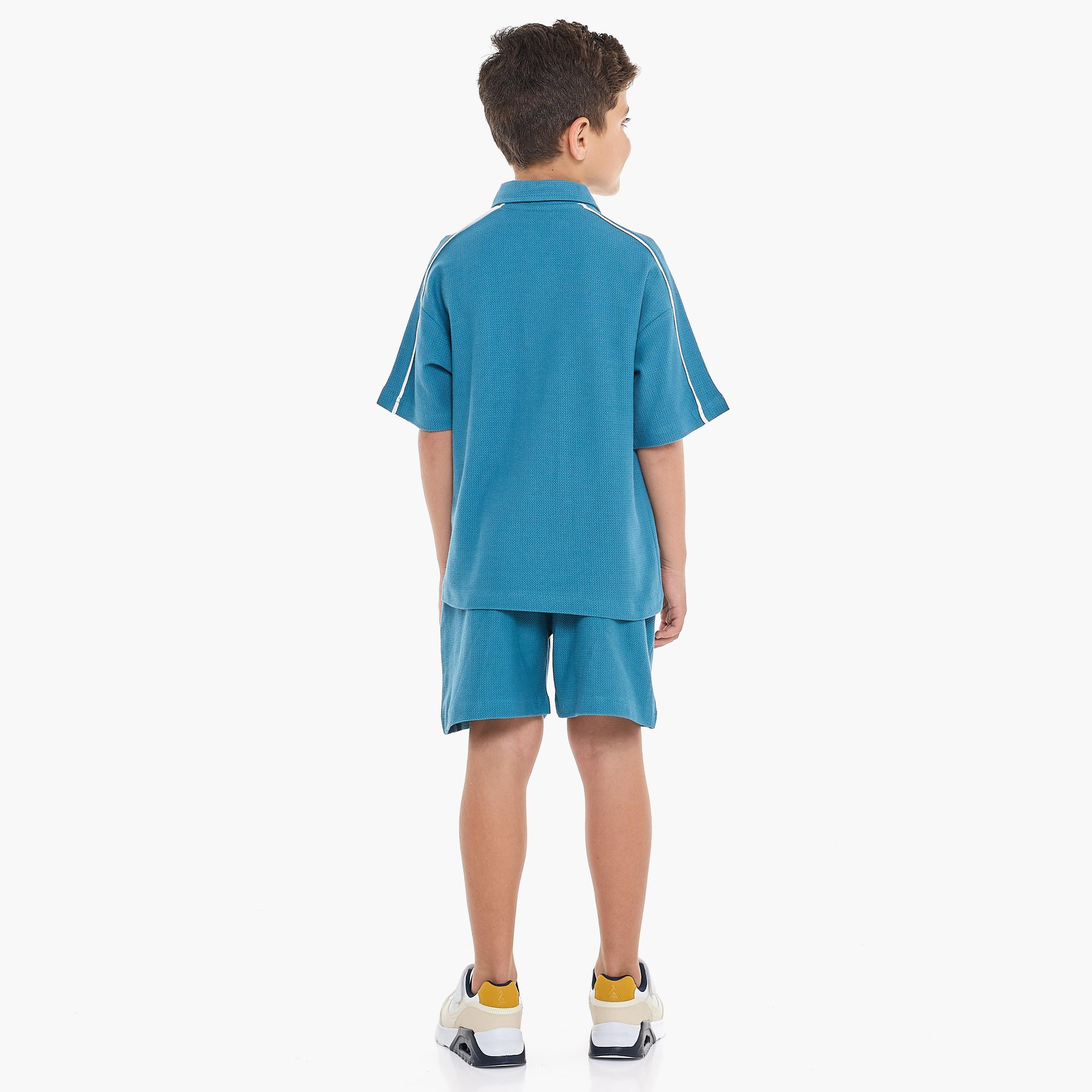 تي شيرت سادة بأكمام قصيرة مع شورت من قطعتين من فيكتور اند جين-boys-clothing-setsandcoords-image-2
