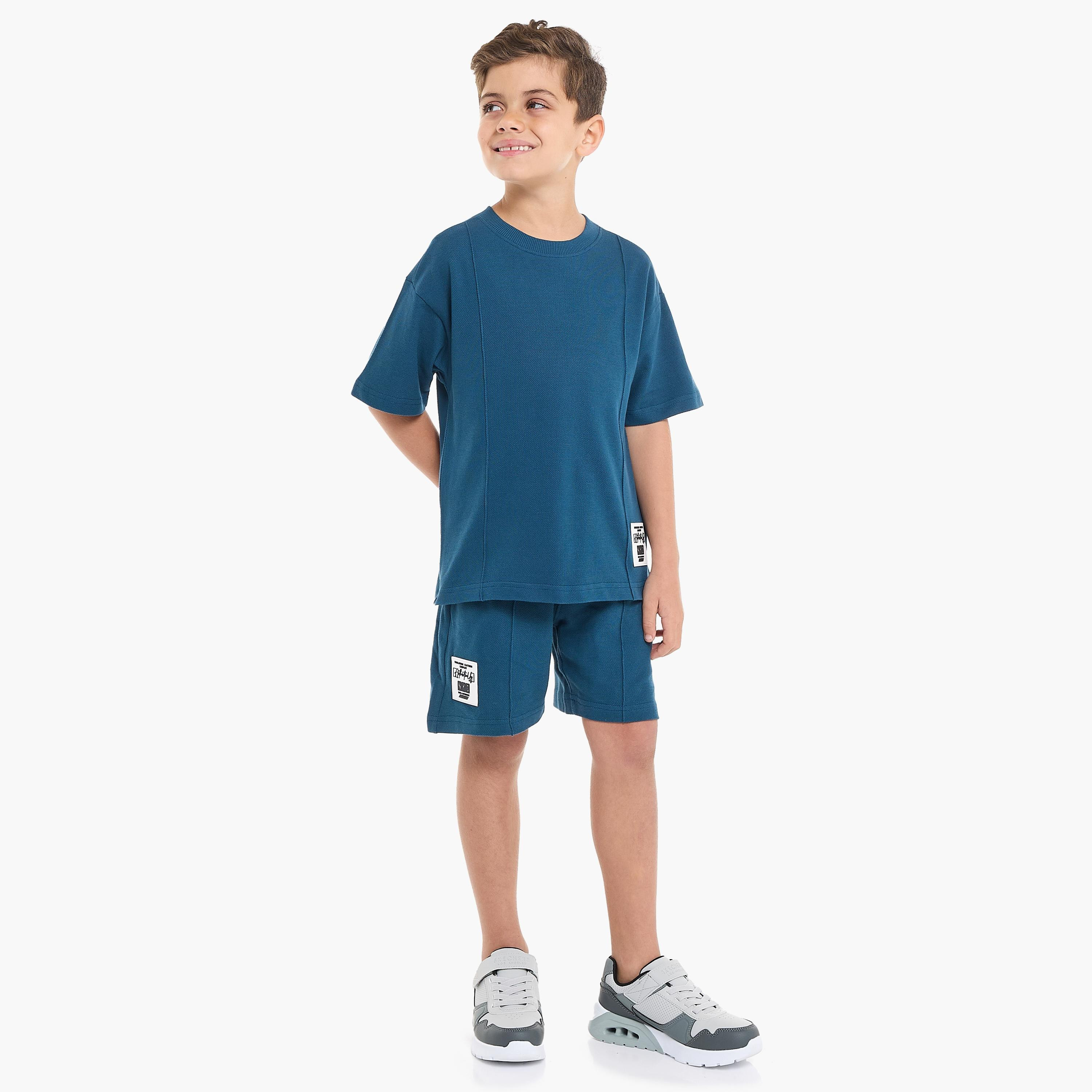 Victor and Jane 2-Piece Solid Short Sleeves T-Shirt with Shorts-boys-clothing-setsandcoords-image-4
