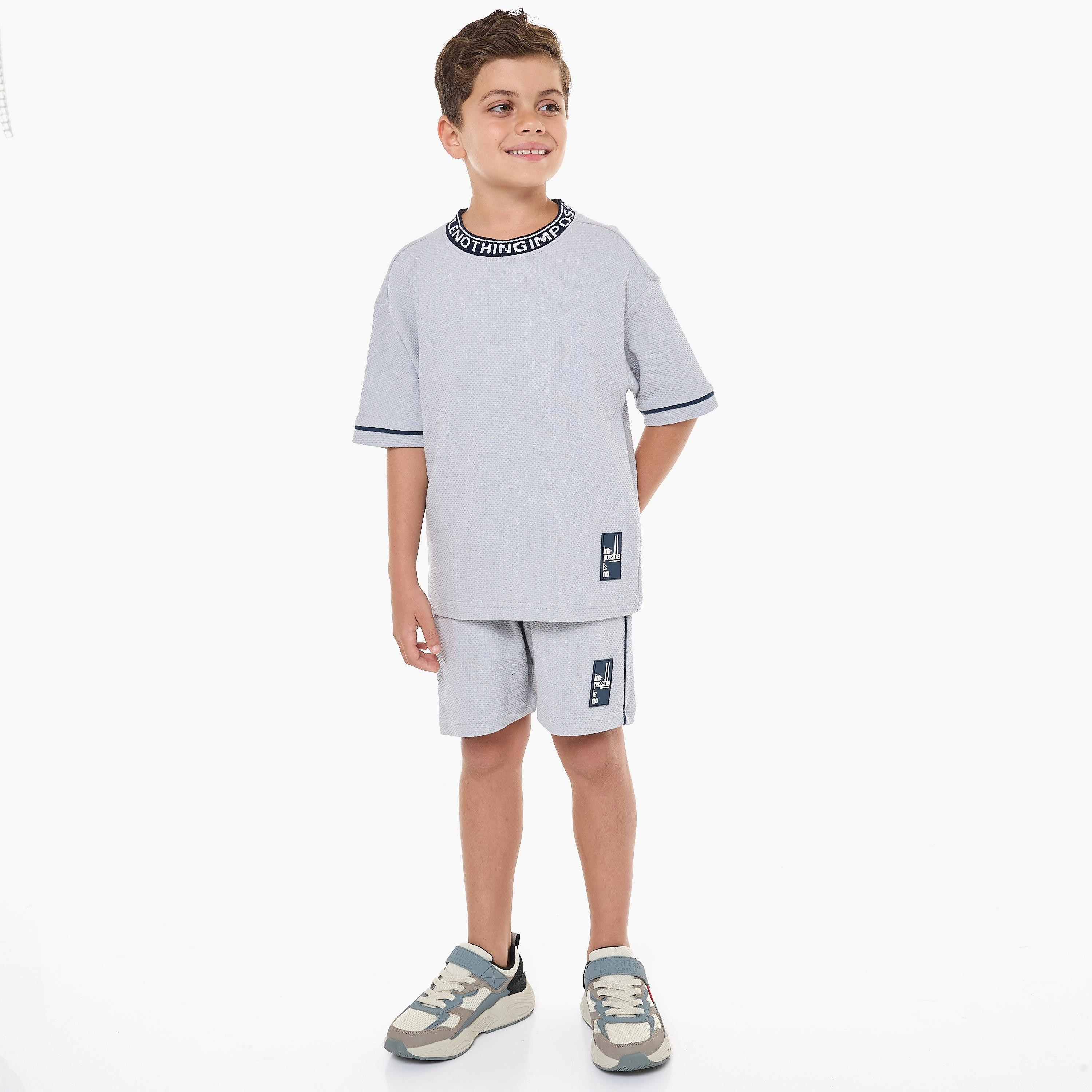 Victor and Jane 2-Piece Textured Short Sleeves T-Shirt with Shorts-boys-clothing-setsandcoords-image-1
