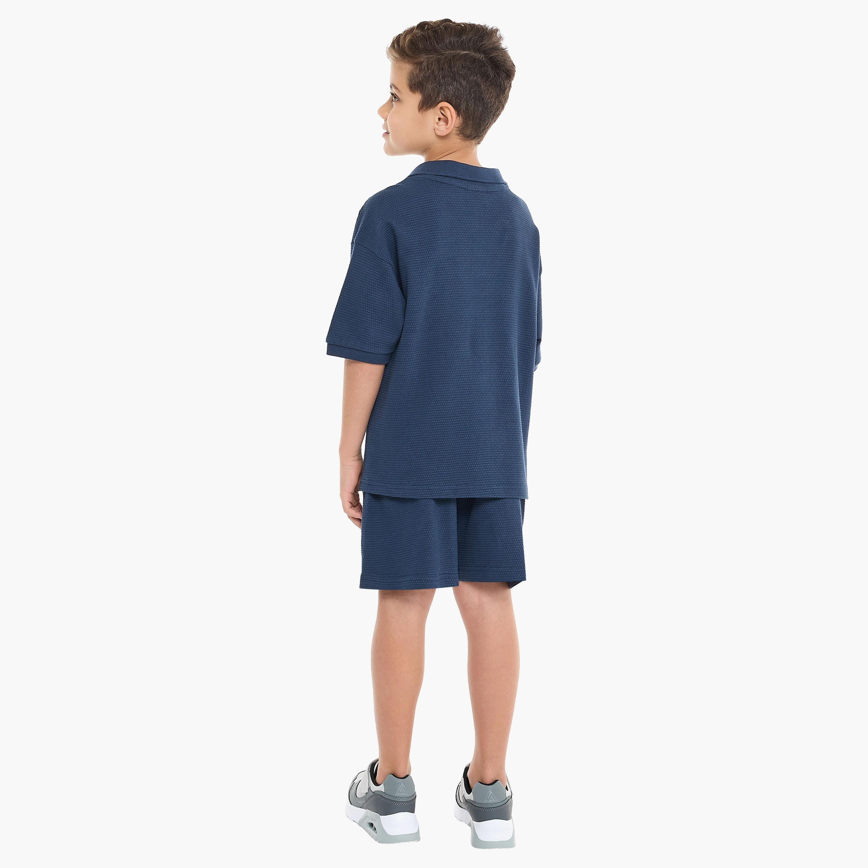 Victor and Jane 2-Piece Textured Short Sleeves T-Shirt with Shorts-boys-clothing-setsandcoords-image-2