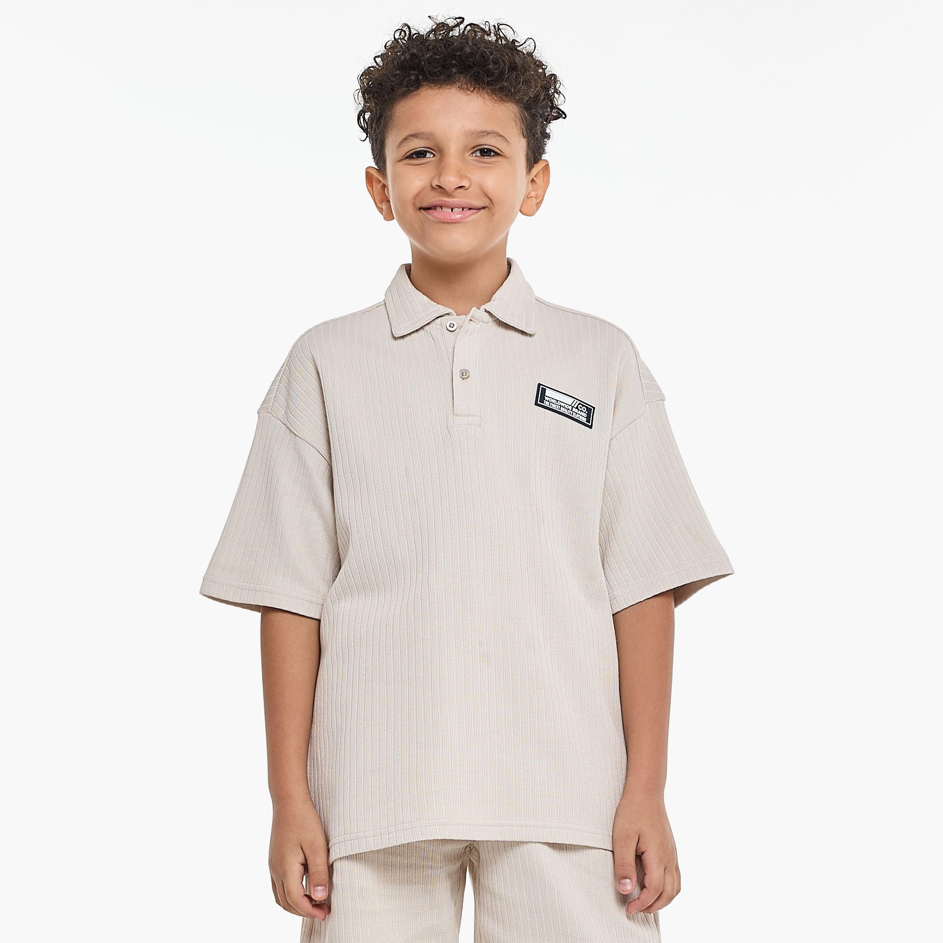 تي شيرت سادة بأكمام قصيرة مع شورت من قطعتين من فيكتور اند جين-boys-clothing-setsandcoords-image-3