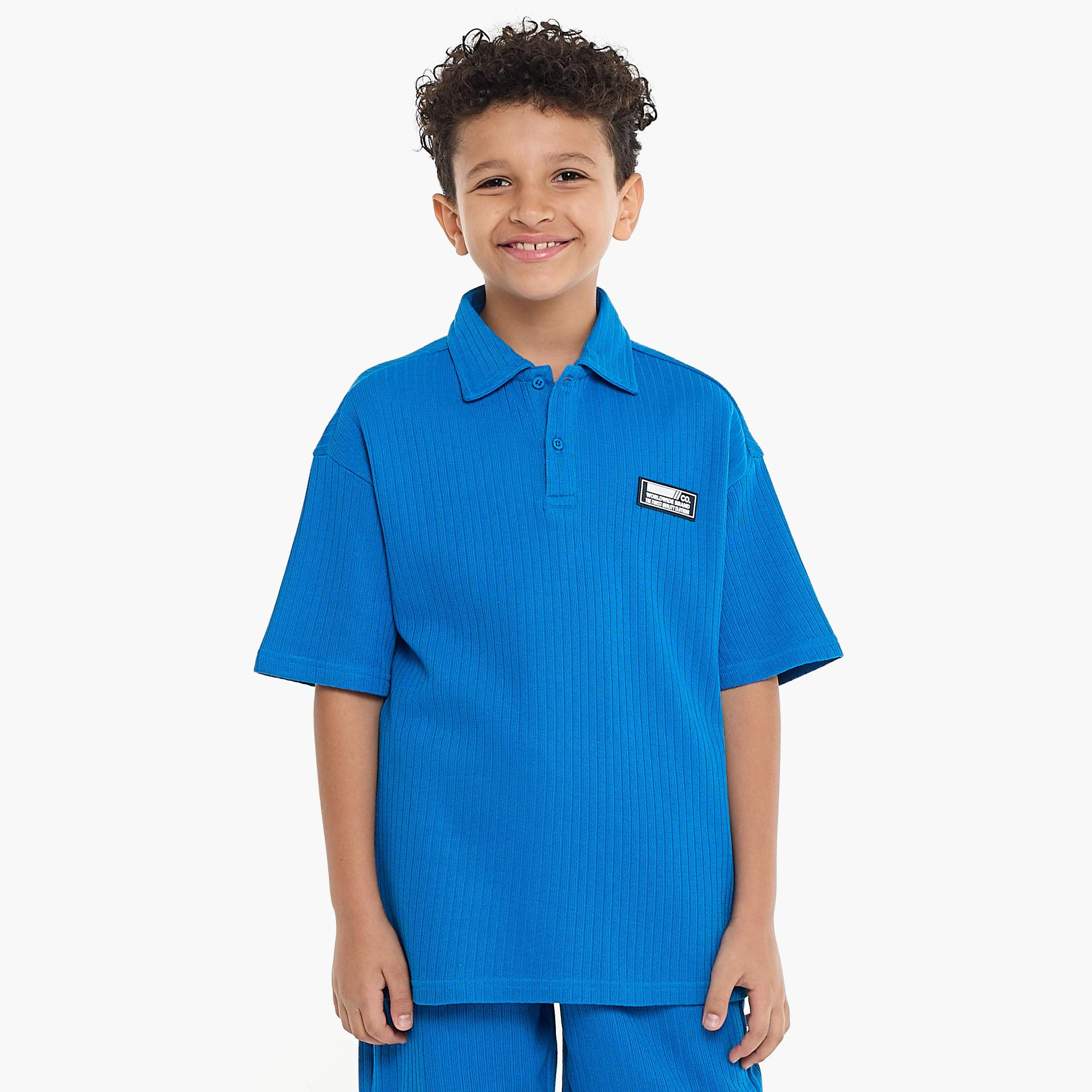 تي شيرت سادة بأكمام قصيرة مع شورت من قطعتين من فيكتور اند جين-boys-clothing-setsandcoords-image-3