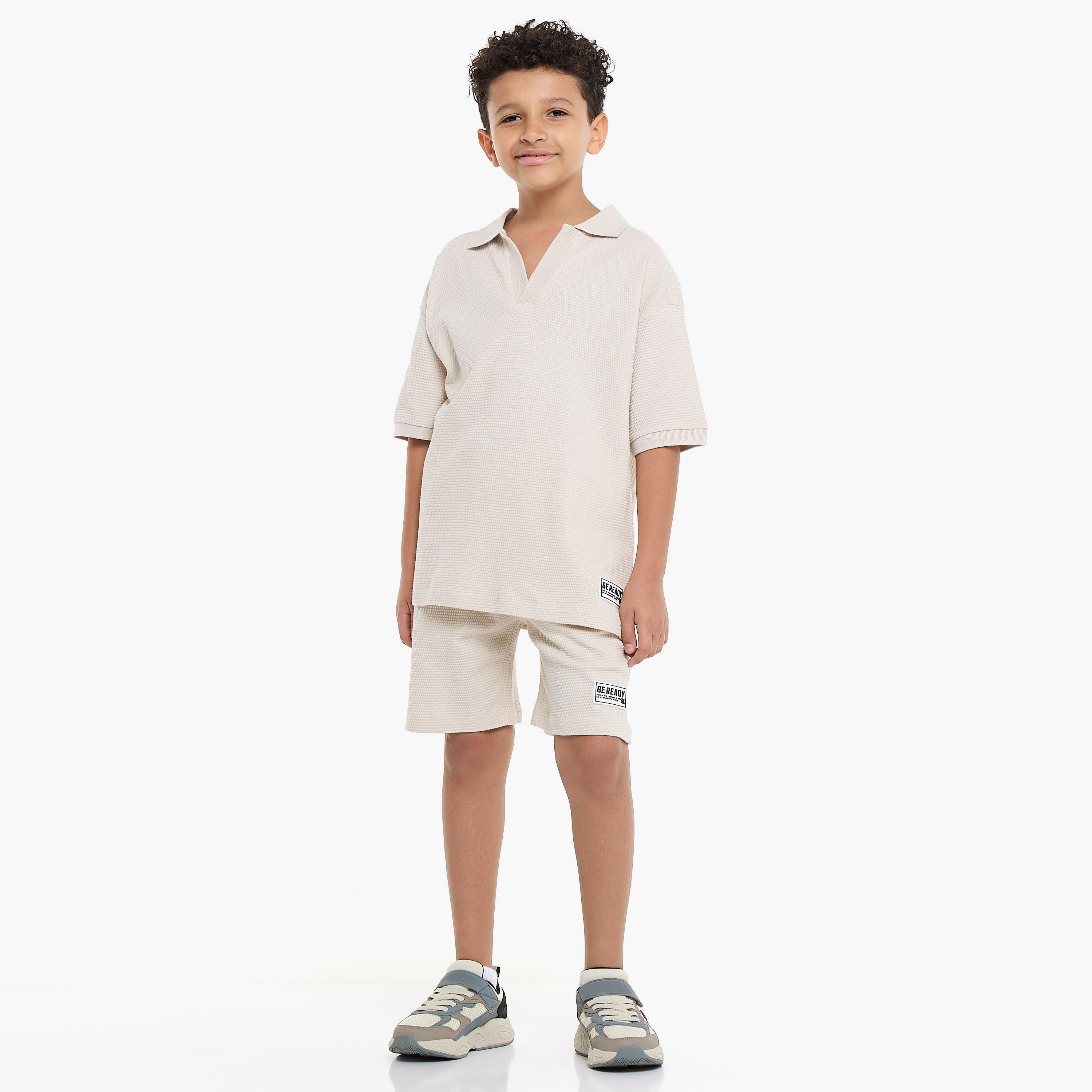 تي شيرت سادة بأكمام قصيرة مع شورت من قطعتين من فيكتور اند جين-boys-clothing-setsandcoords-image-1