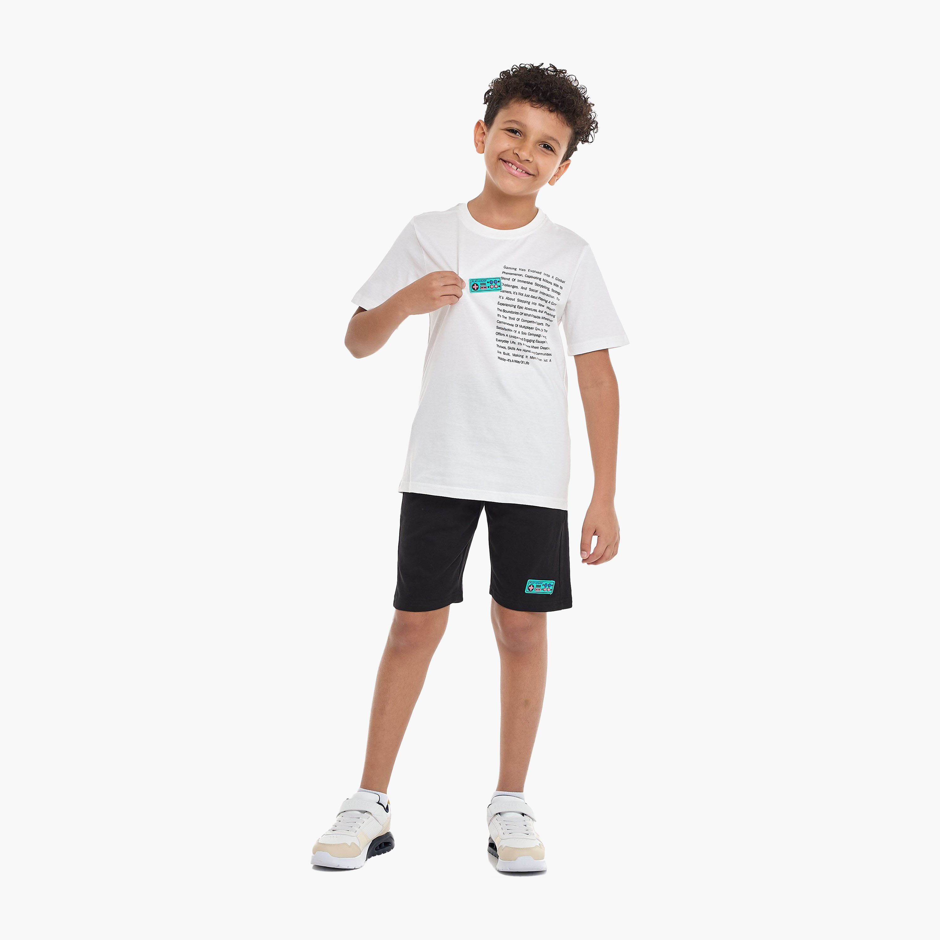 Victor and Jane Game Ready Football Championship T-Shirt & Shorts Set - Off-White & Black-boys-clothing-setsandcoords-image-1