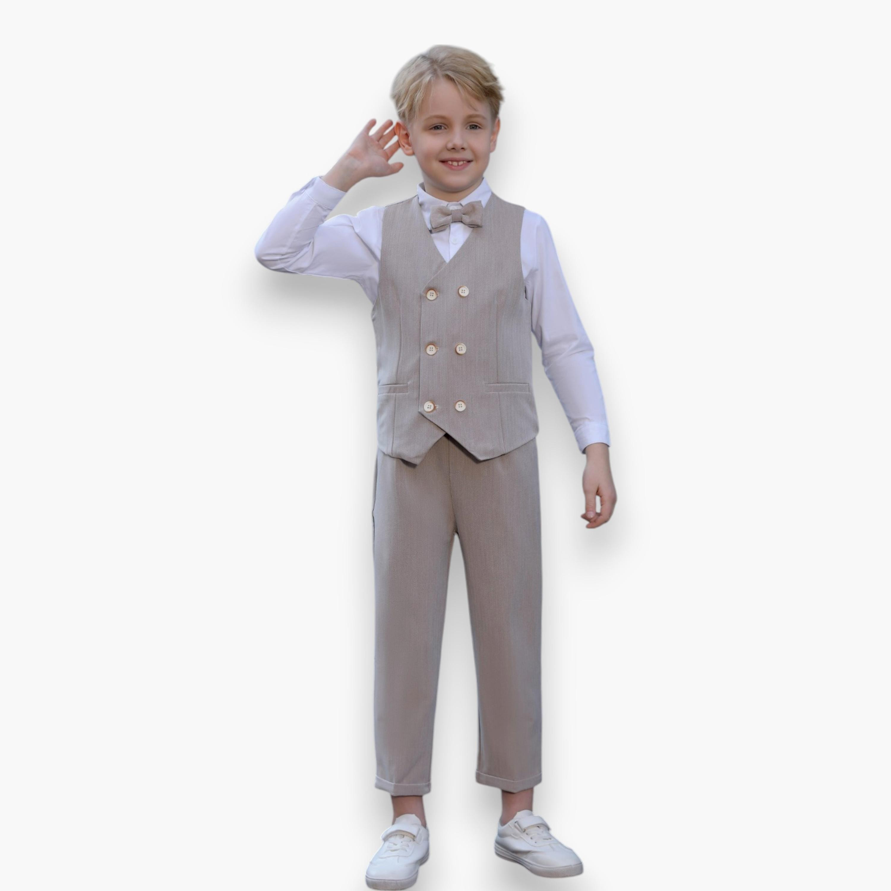 قميص سادة بأكمام طويلة 3 قطع وبنطلون وصدرية من فيكتور اند جين-boys-clothing-setsandcoords-image-1