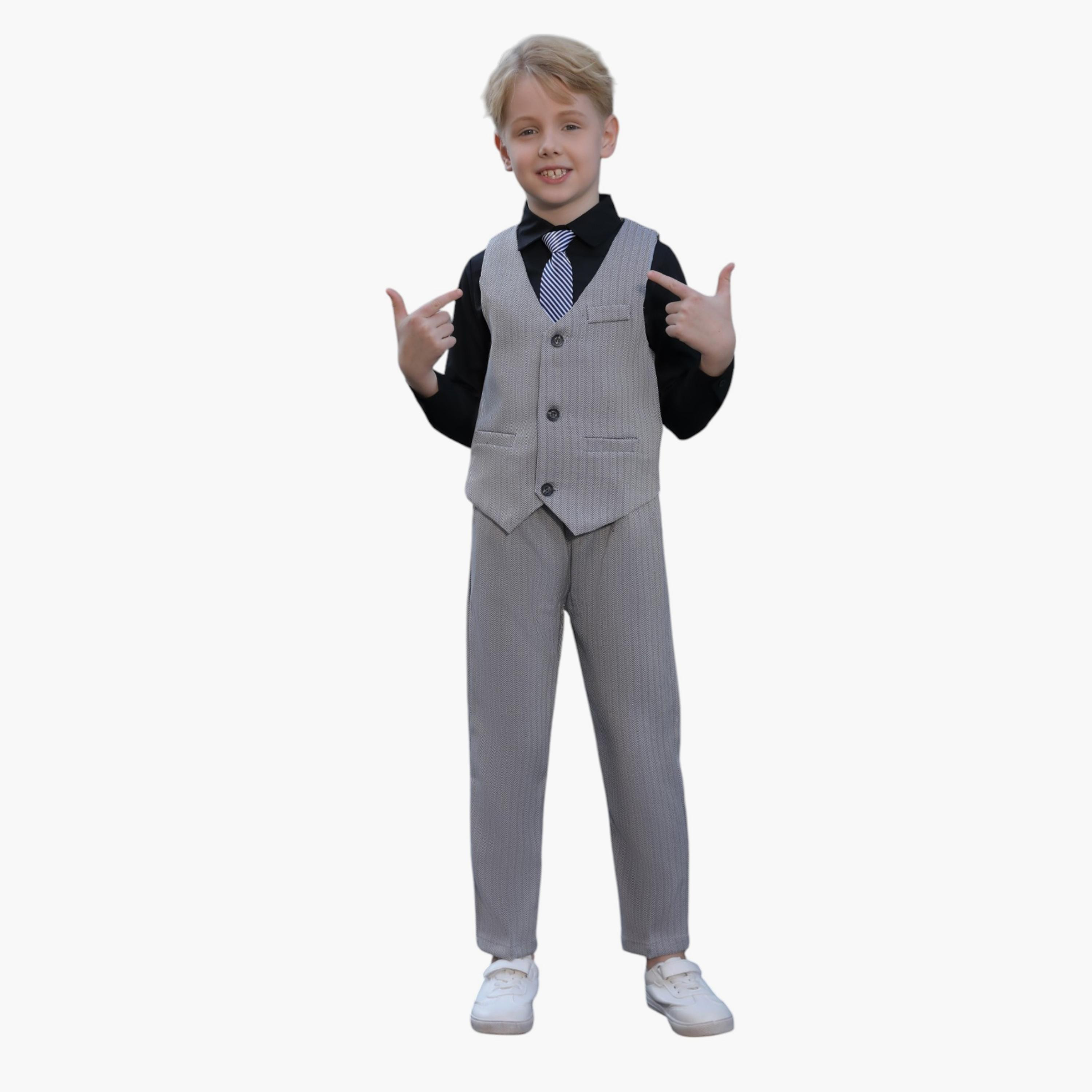 قميص سادة بأكمام طويلة 3 قطع وبنطلون وصدرية من فيكتور اند جين-baby-boys-clothing-setsandcoords-image-1