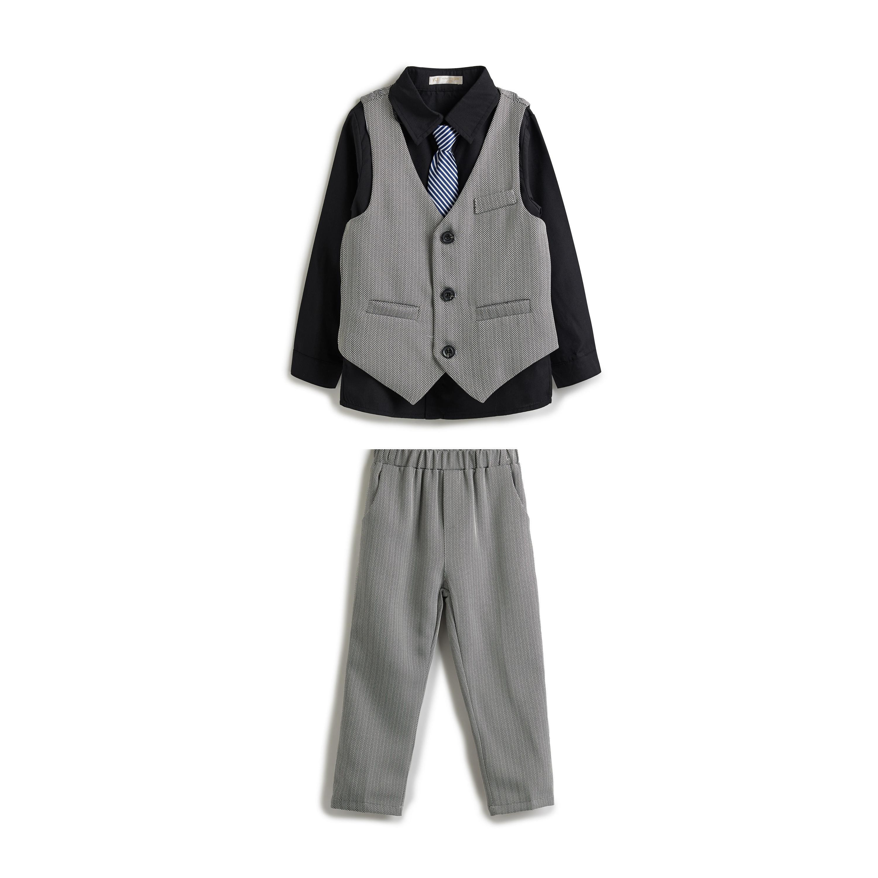 قميص سادة بأكمام طويلة 3 قطع وبنطلون وصدرية من فيكتور اند جين-baby-boys-clothing-setsandcoords-image-7