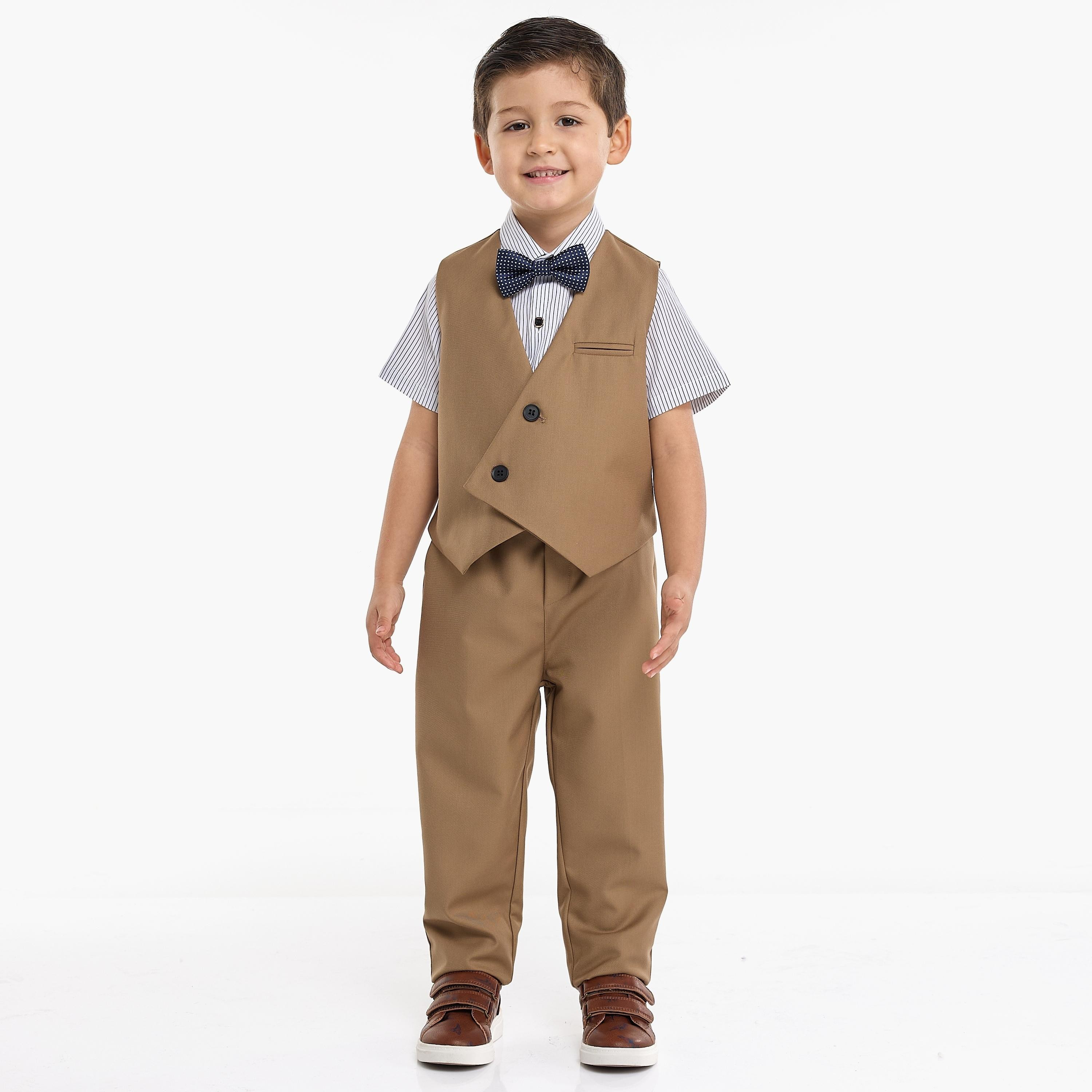 Victor and Jane 4-Piece Solid Short Sleeves Shirt, Pants, Waistcoat with Tie-baby-boys-clothing-setsandcoords-image-1