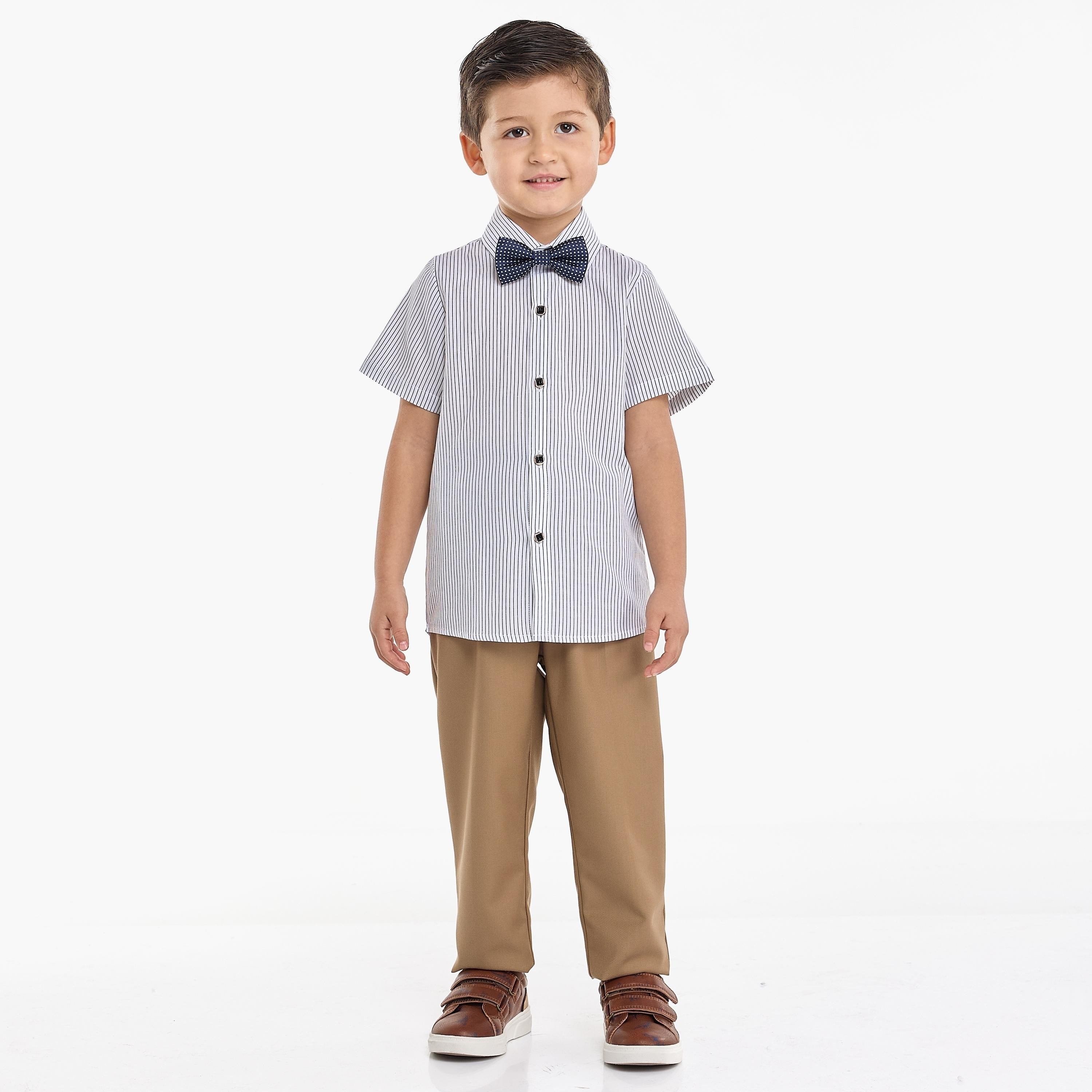 Victor and Jane 4-Piece Solid Short Sleeves Shirt, Pants, Waistcoat with Tie-baby-boys-clothing-setsandcoords-image-2