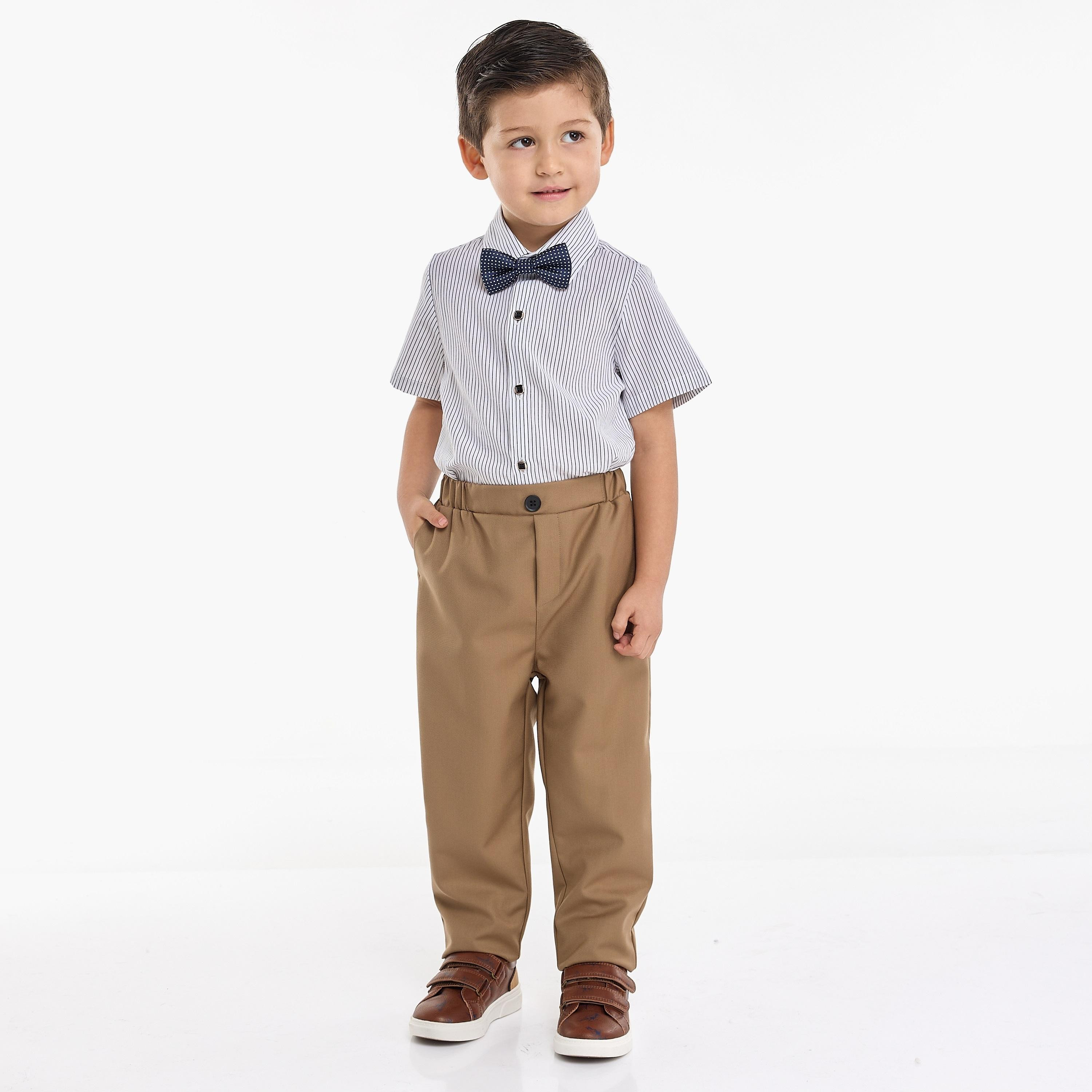 قميص سادة بأكمام قصيرة 4 قطع وبنطلون وصدرية وربطة عنق من فيكتور اند جين-baby-boys-clothing-setsandcoords-image-3