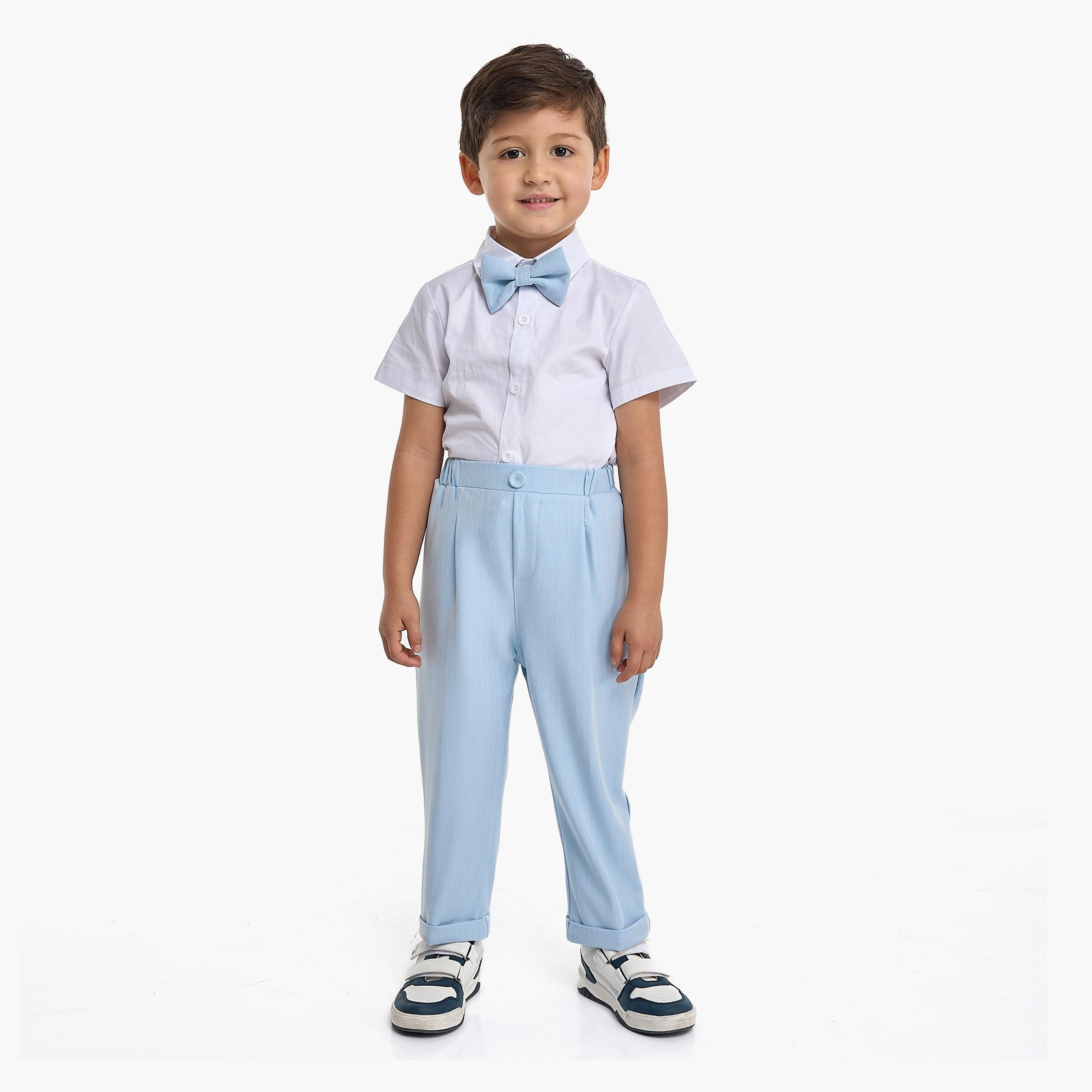 Victor and Jane 4-Piece Solid Short Sleeves Shirt, Pants, Waistcoat with Tie-baby-boys-clothing-setsandcoords-image-3