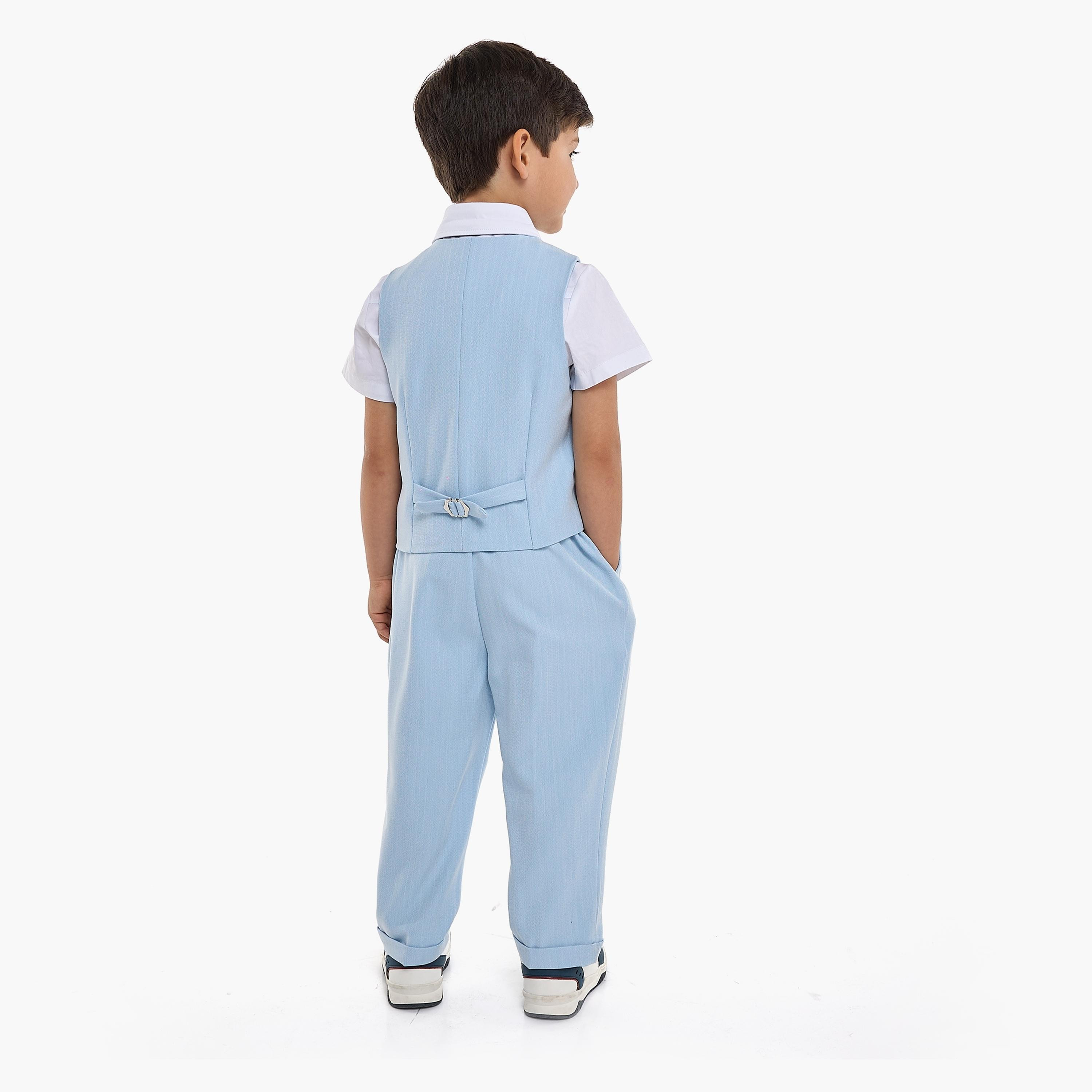 Victor and Jane 4-Piece Solid Short Sleeves Shirt, Pants, Waistcoat with Tie-baby-boys-clothing-setsandcoords-image-4