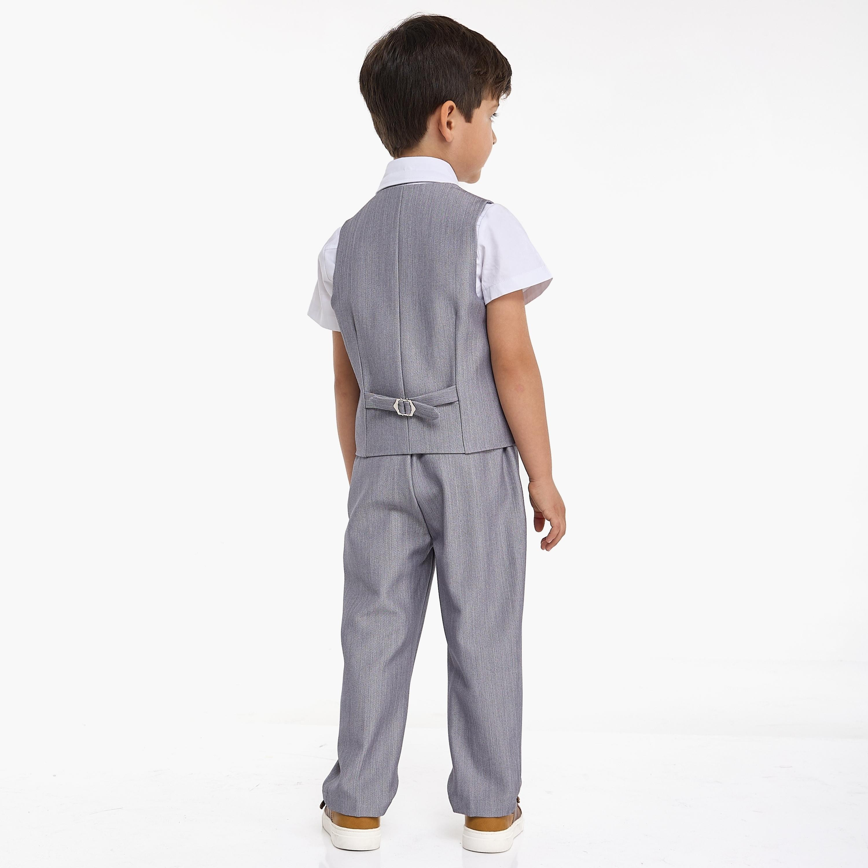 قميص سادة بأكمام قصيرة 4 قطع وبنطلون وصدرية وربطة عنق من فيكتور اند جين-baby-boys-clothing-setsandcoords-image-4
