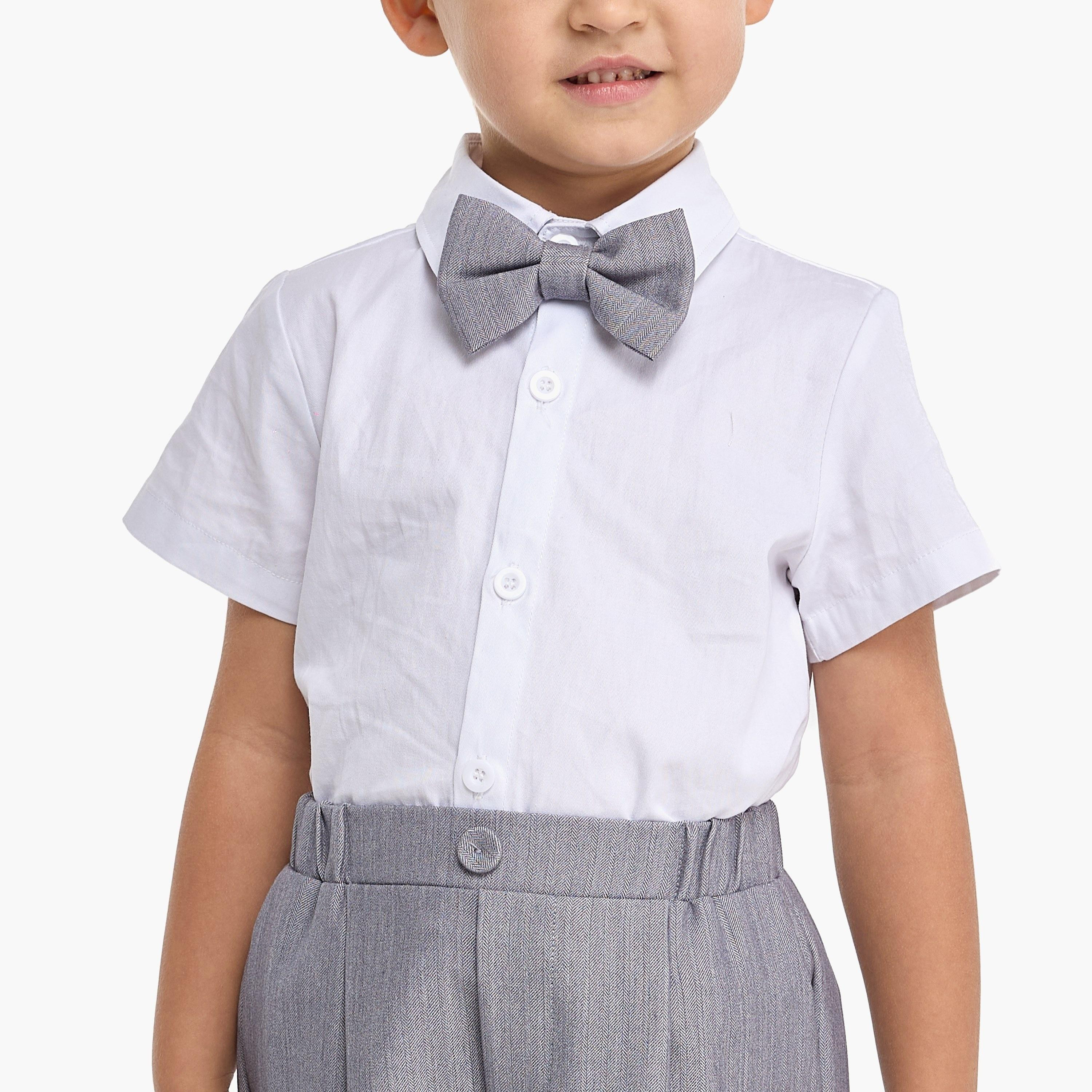 قميص سادة بأكمام قصيرة 4 قطع وبنطلون وصدرية وربطة عنق من فيكتور اند جين-baby-boys-clothing-setsandcoords-image-5