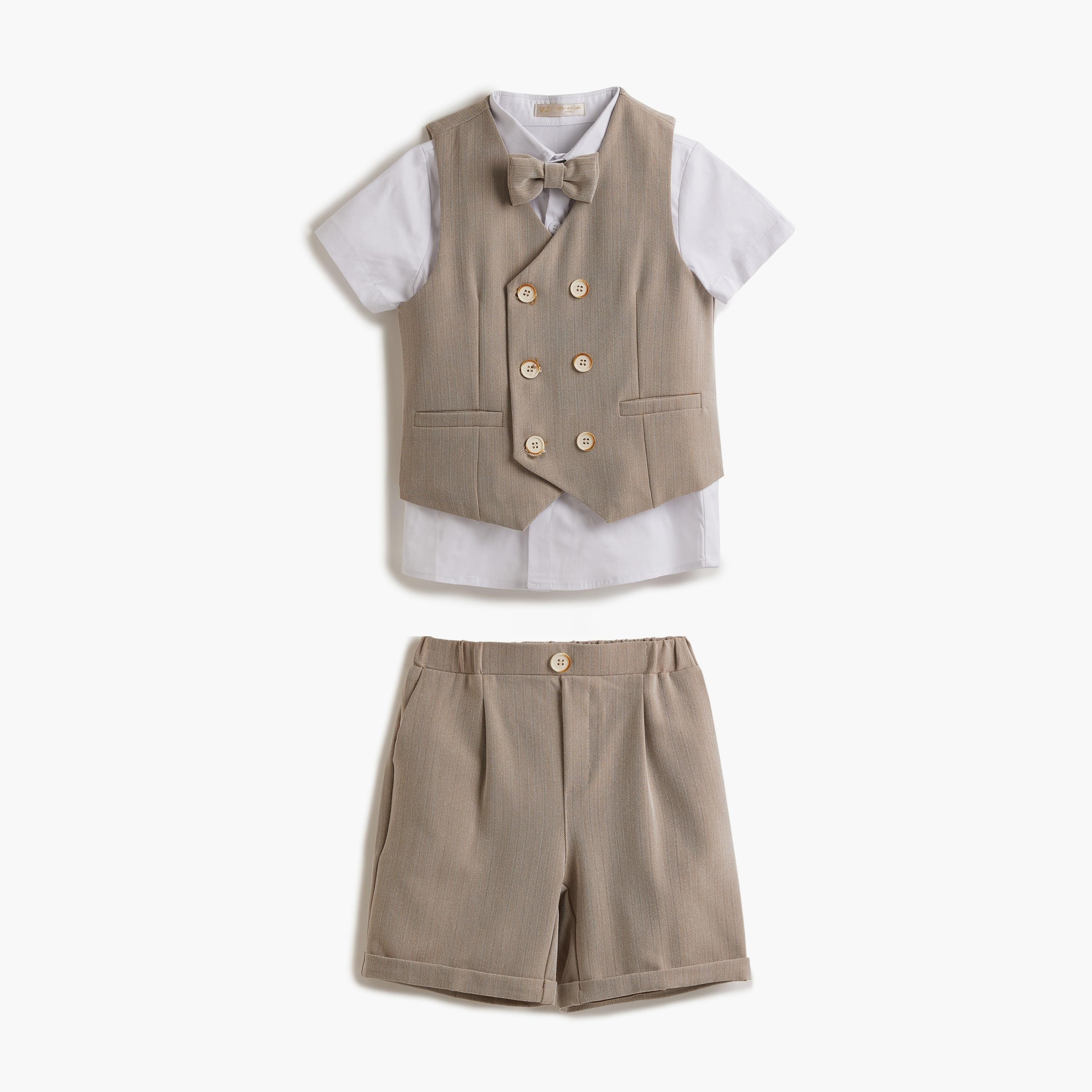 Victor and Jane 4-Piece Solid Short Sleeves Shirt, Shorts, Waistcoat with Tie-boys-clothing-setsandcoords-image-5