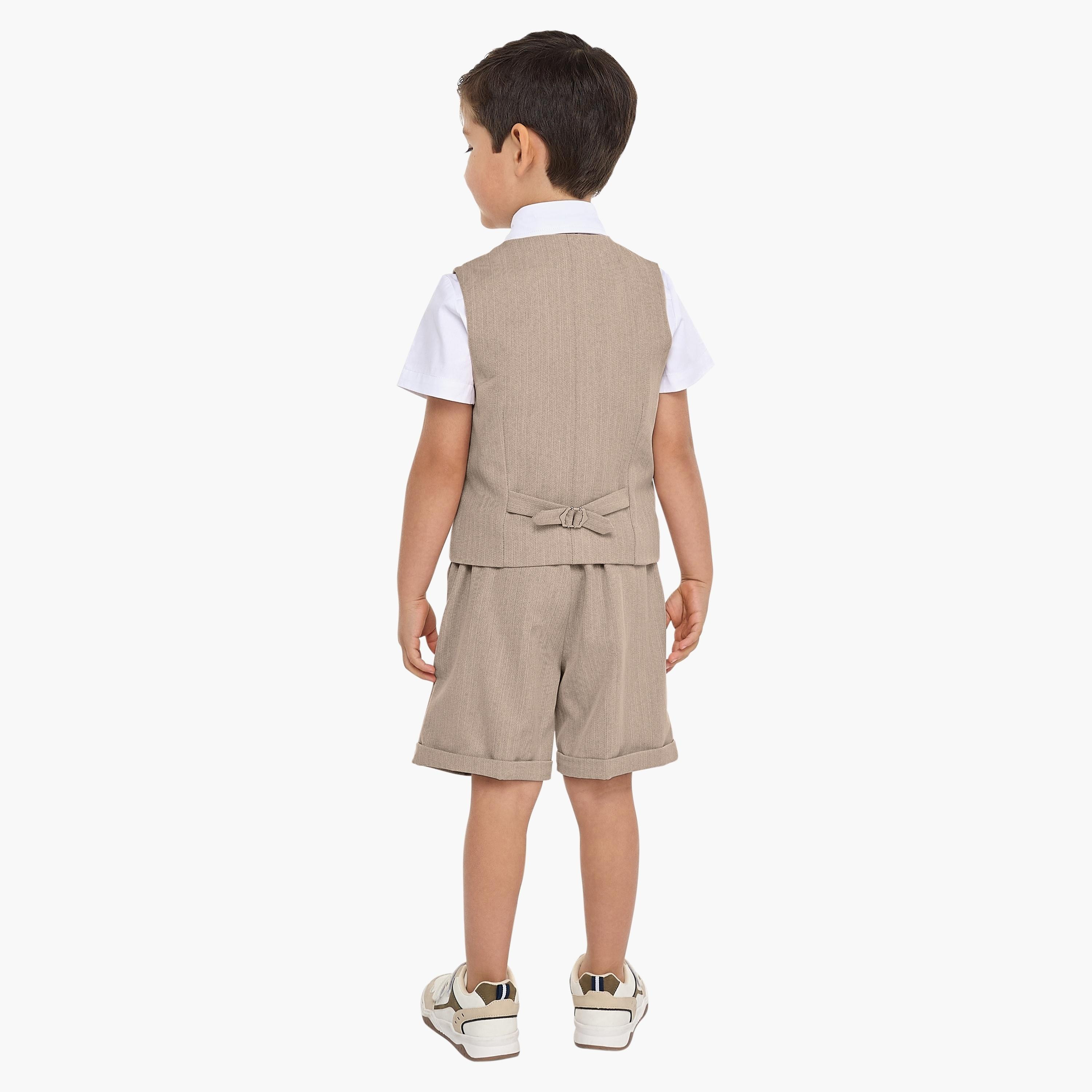 Victor and Jane 4-Piece Solid Short Sleeves Shirt, Shorts, Waistcoat with Tie-boys-clothing-setsandcoords-image-7
