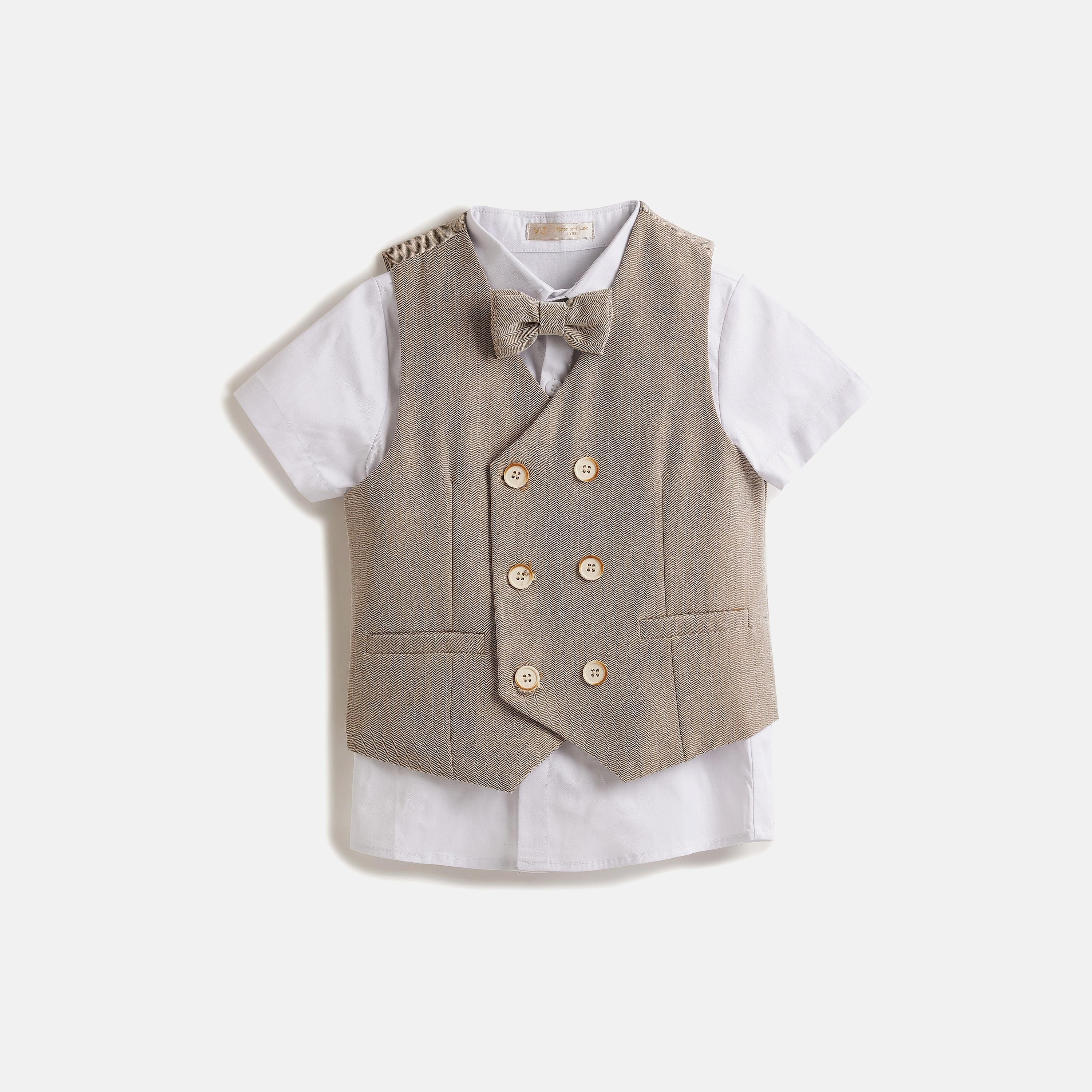 قميص سادة بأكمام قصيرة 4 قطع وشورت وصدرية مع ربطة عنق من فيكتور اند جين-boys-clothing-setsandcoords-image-8