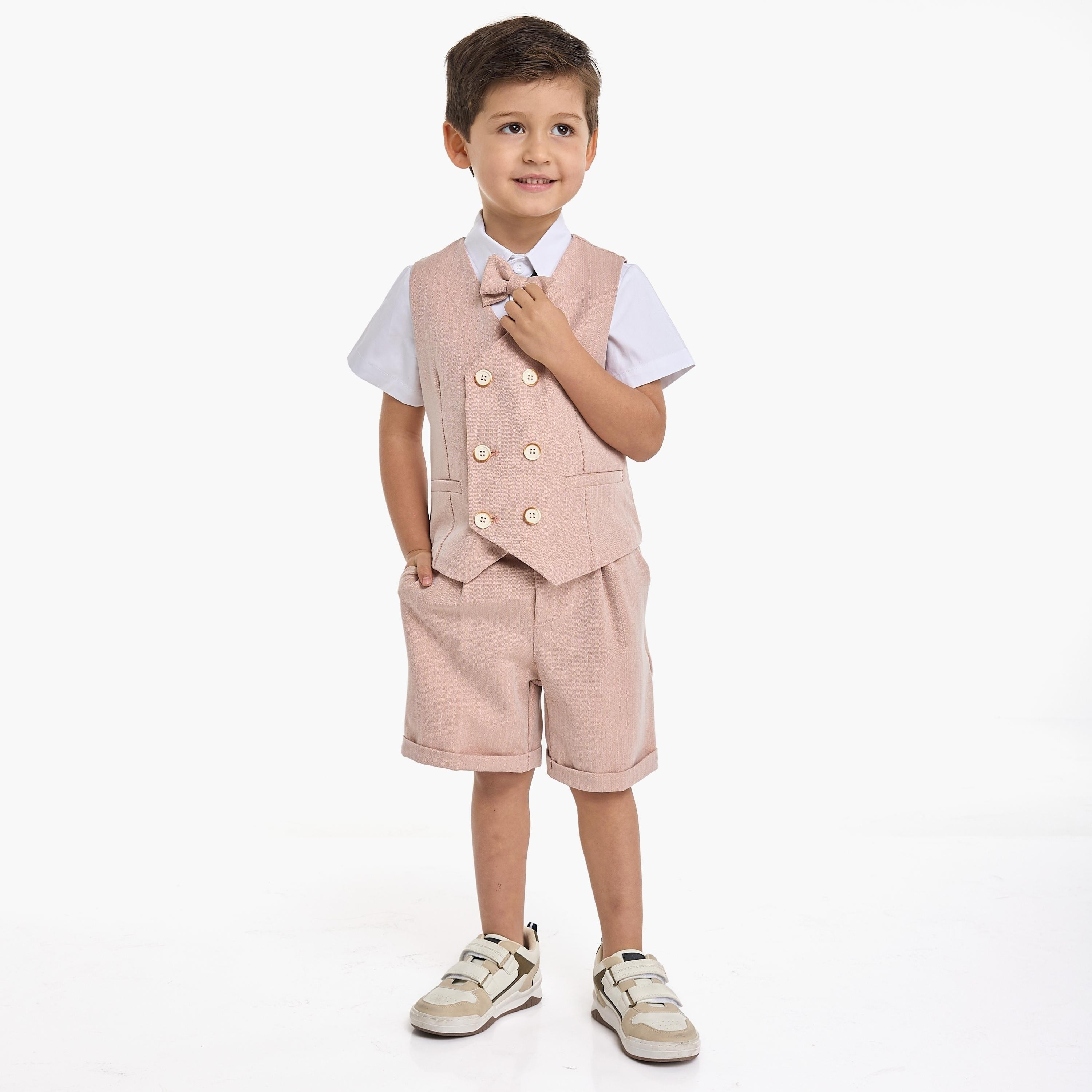 Victor and Jane 4-Piece Solid Short Sleeves Shirt, Shorts, Waistcoat with Tie-boys-clothing-setsandcoords-image-2