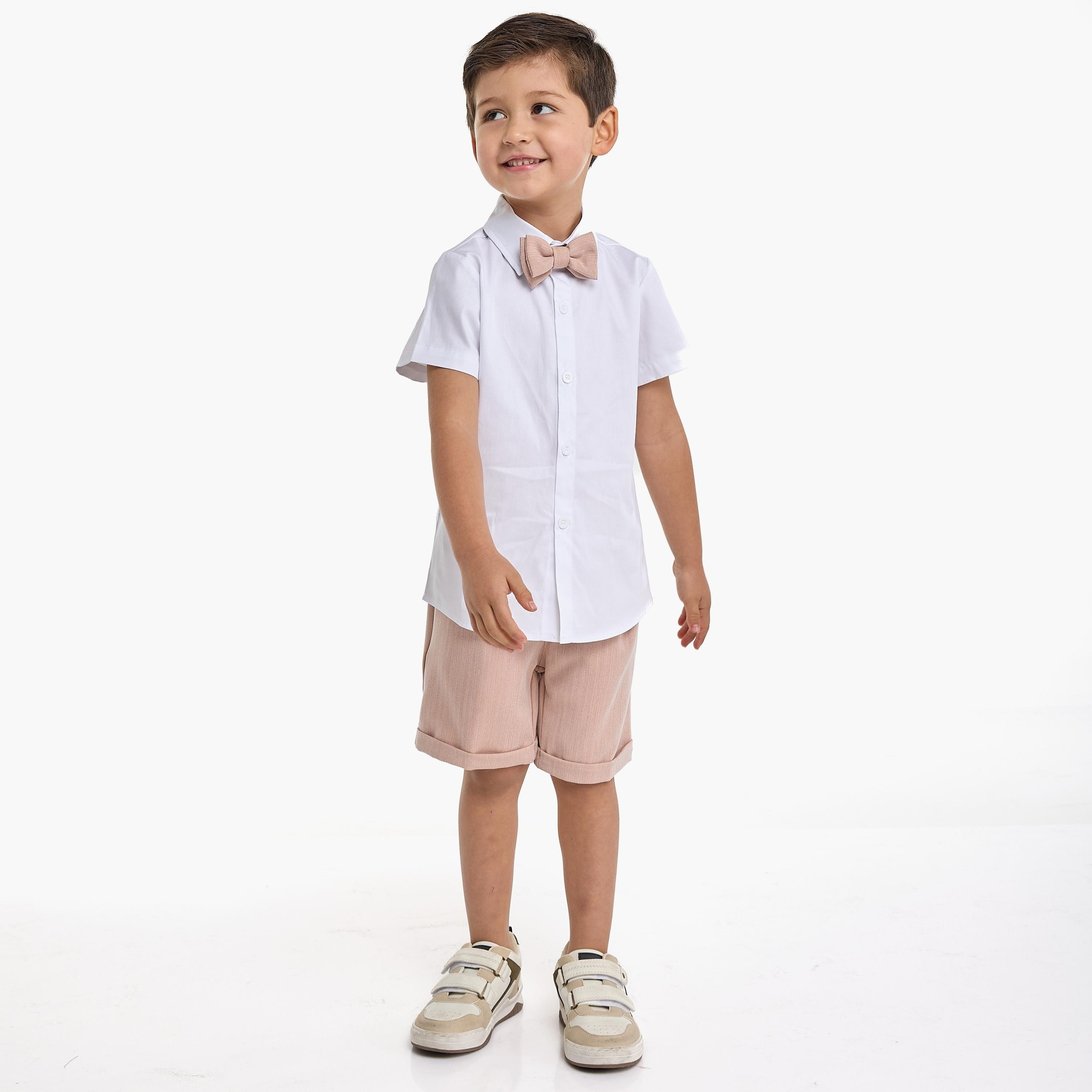 Victor and Jane 4-Piece Solid Short Sleeves Shirt, Shorts, Waistcoat with Tie-boys-clothing-setsandcoords-image-3