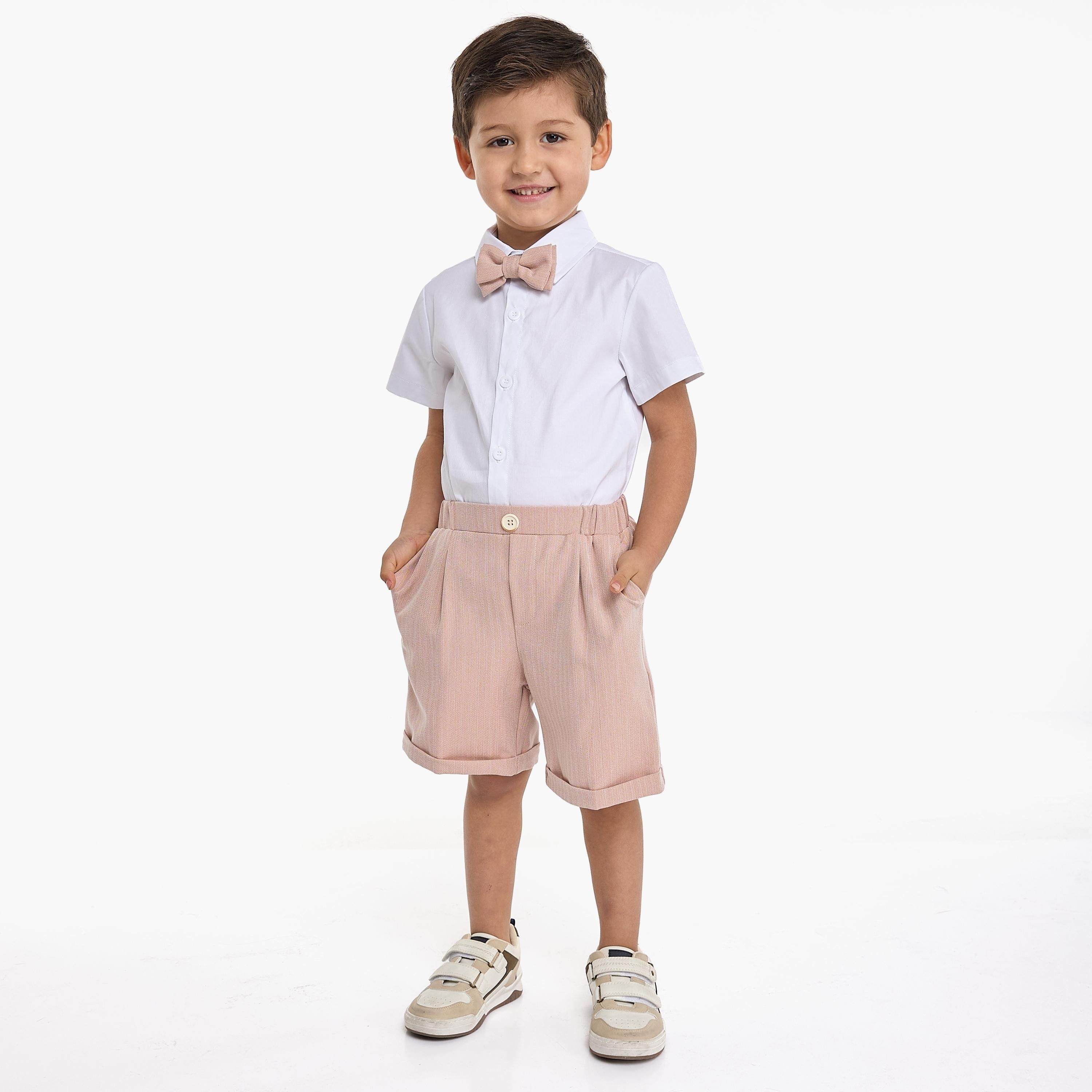 Victor and Jane 4-Piece Solid Short Sleeves Shirt, Shorts, Waistcoat with Tie-boys-clothing-setsandcoords-image-4