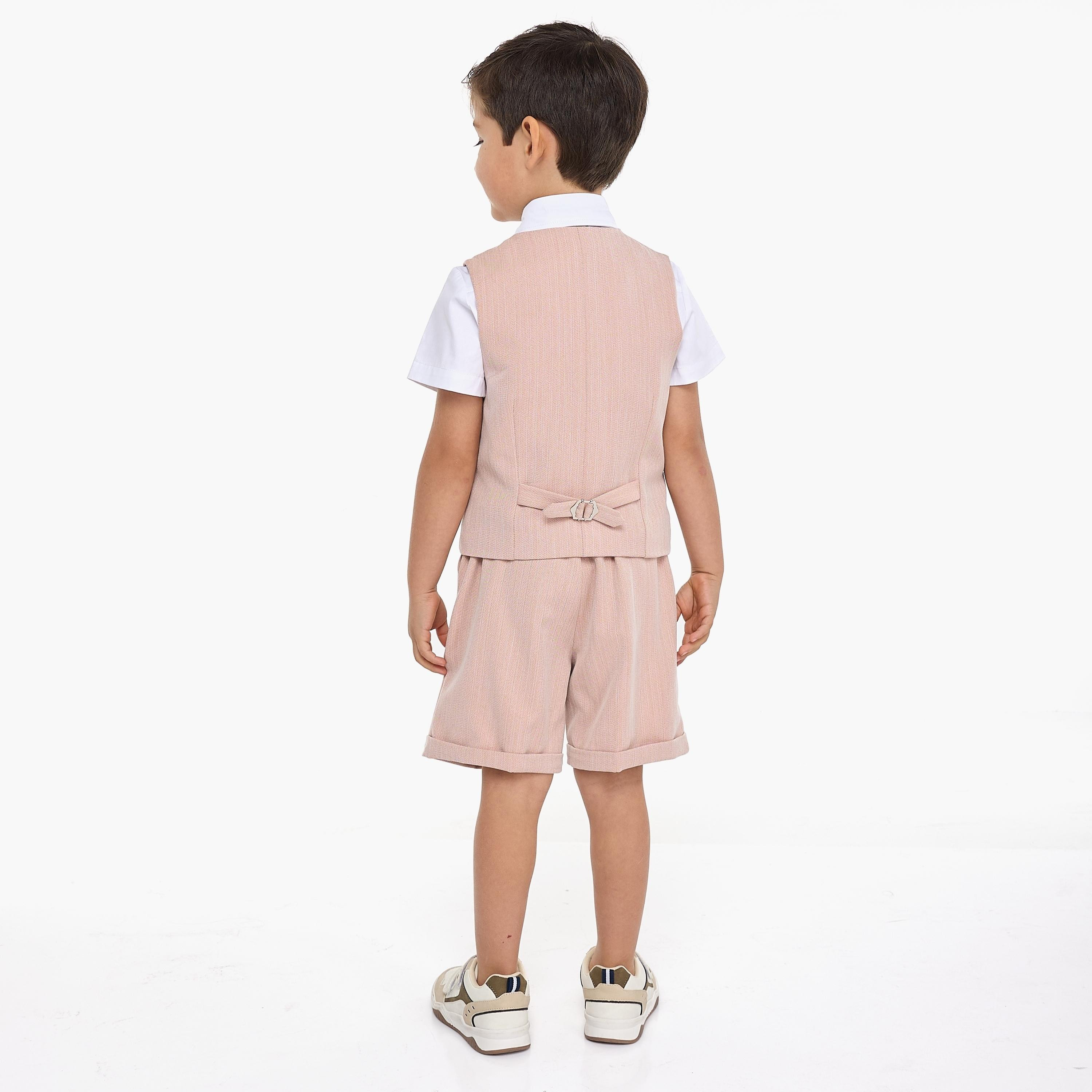 Victor and Jane 4-Piece Solid Short Sleeves Shirt, Shorts, Waistcoat with Tie-boys-clothing-setsandcoords-image-5