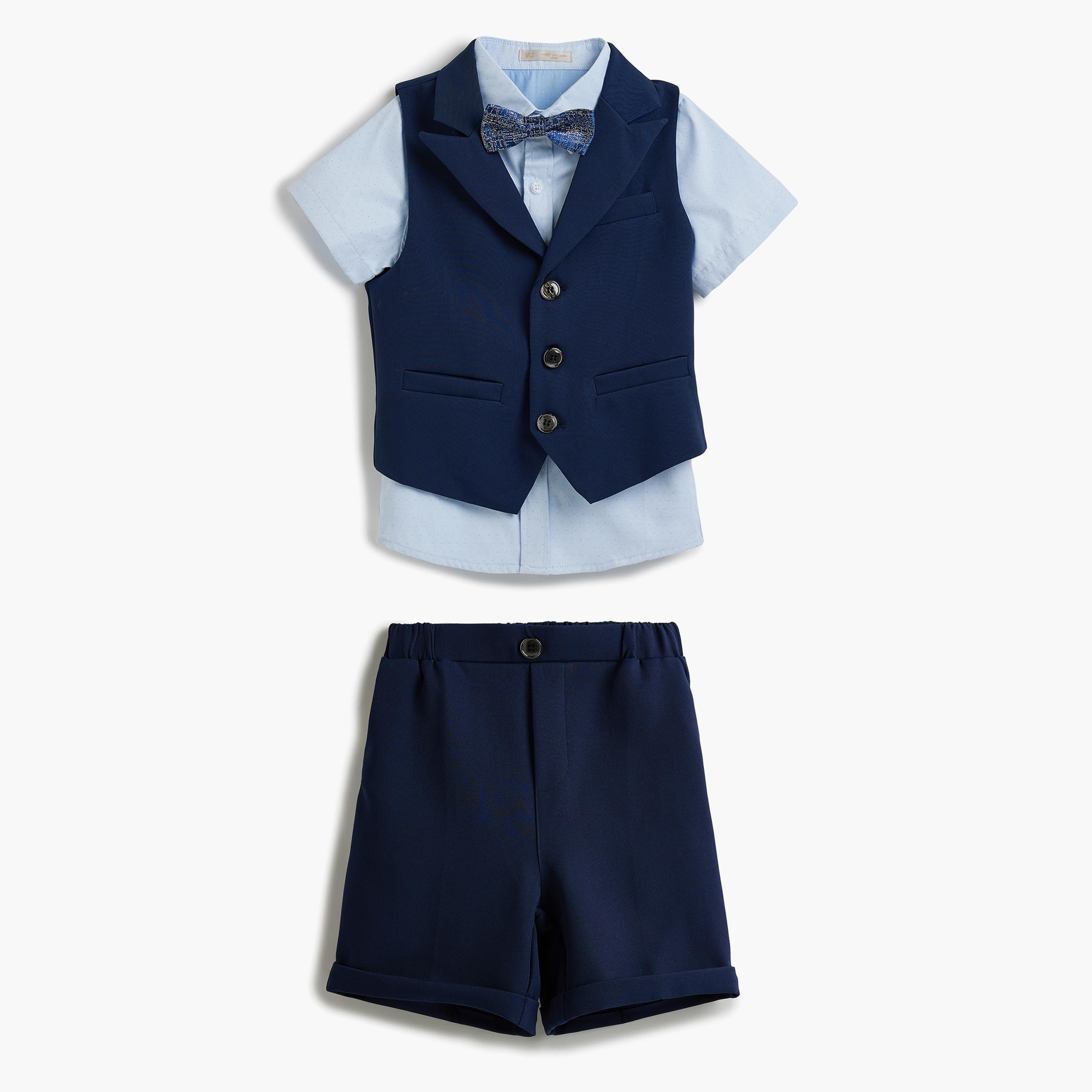Victor and Jane 4-Piece Solid Short Sleeves Shirt, Shorts, Waistcoat with Tie-boys-clothing-setsandcoords-image-1