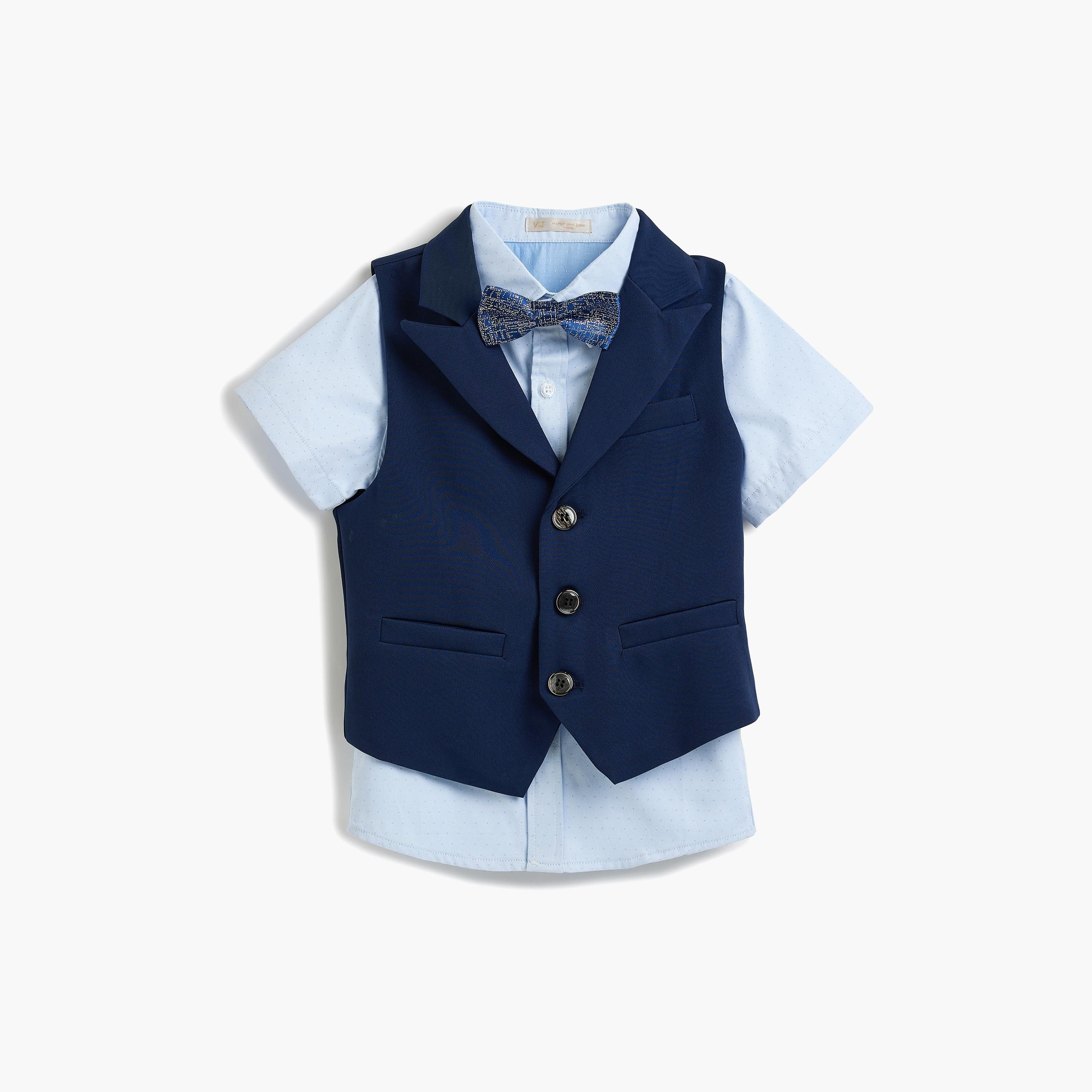 قميص سادة بأكمام قصيرة 4 قطع وشورت وصدرية مع ربطة عنق من فيكتور اند جين-boys-clothing-setsandcoords-image-5