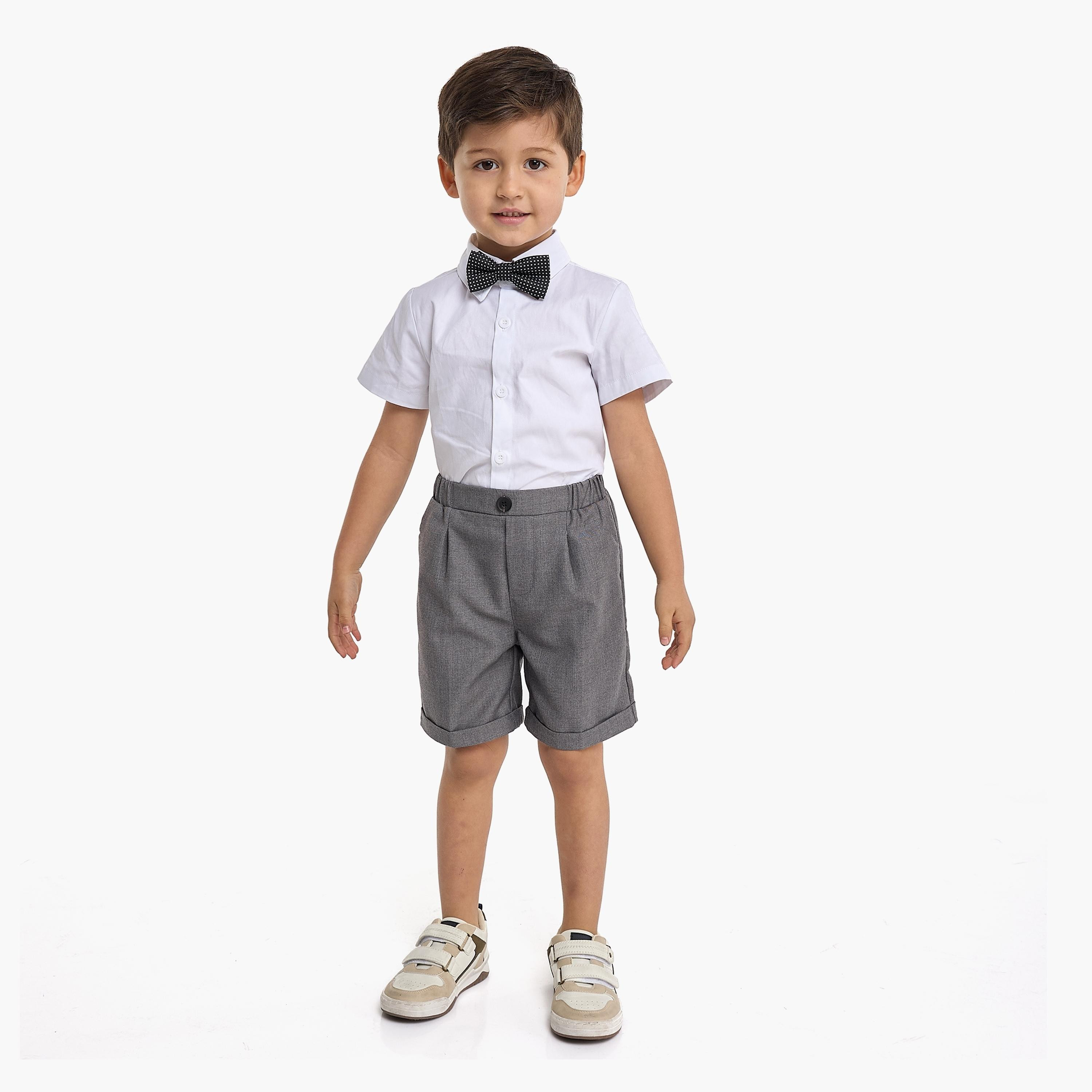 Victor and Jane 4-Piece Solid Short Sleeves Shirt, Shorts, Waistcoat with Tie-boys-clothing-setsandcoords-image-2