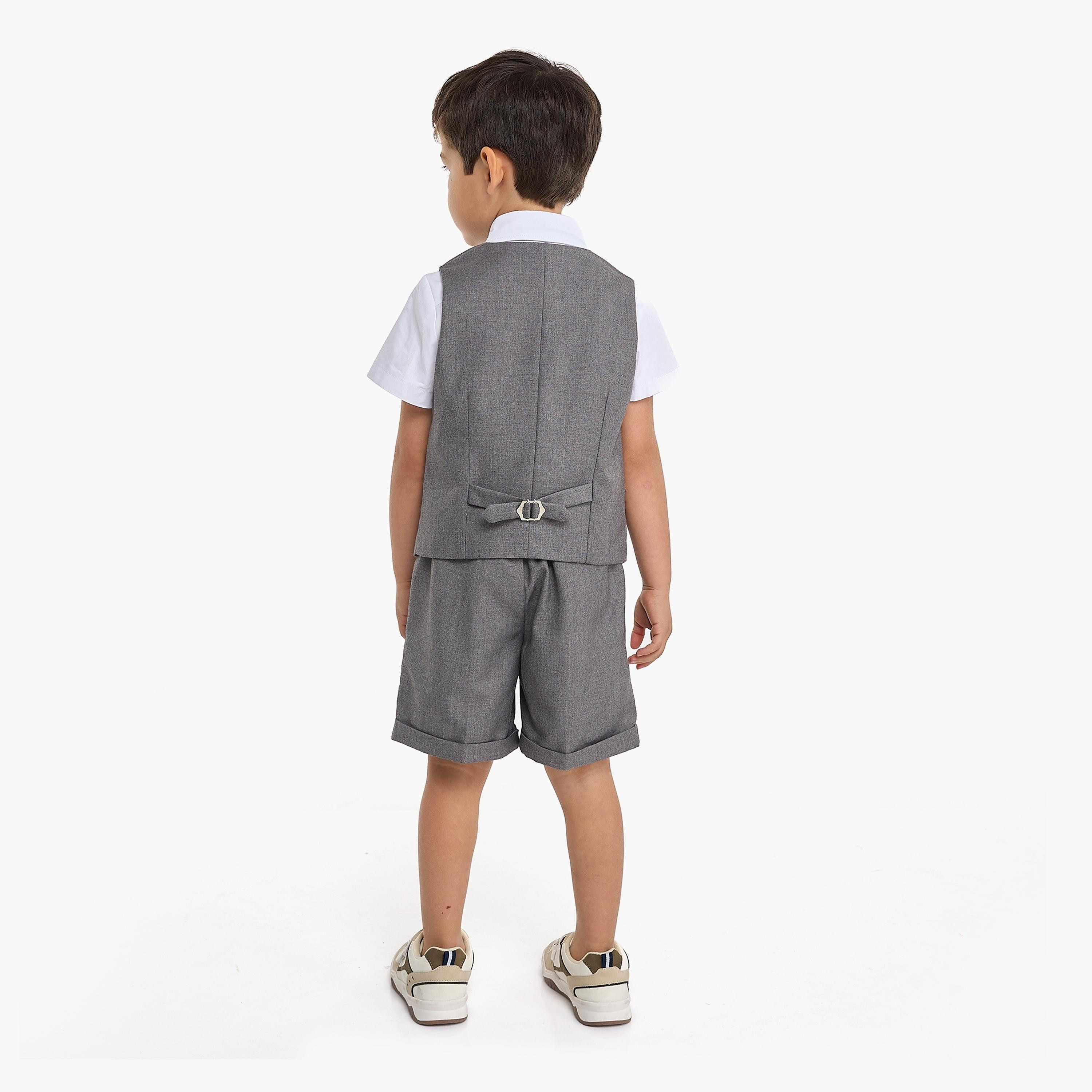 قميص سادة بأكمام قصيرة 4 قطع وشورت وصدرية مع ربطة عنق من فيكتور اند جين-boys-clothing-setsandcoords-image-4
