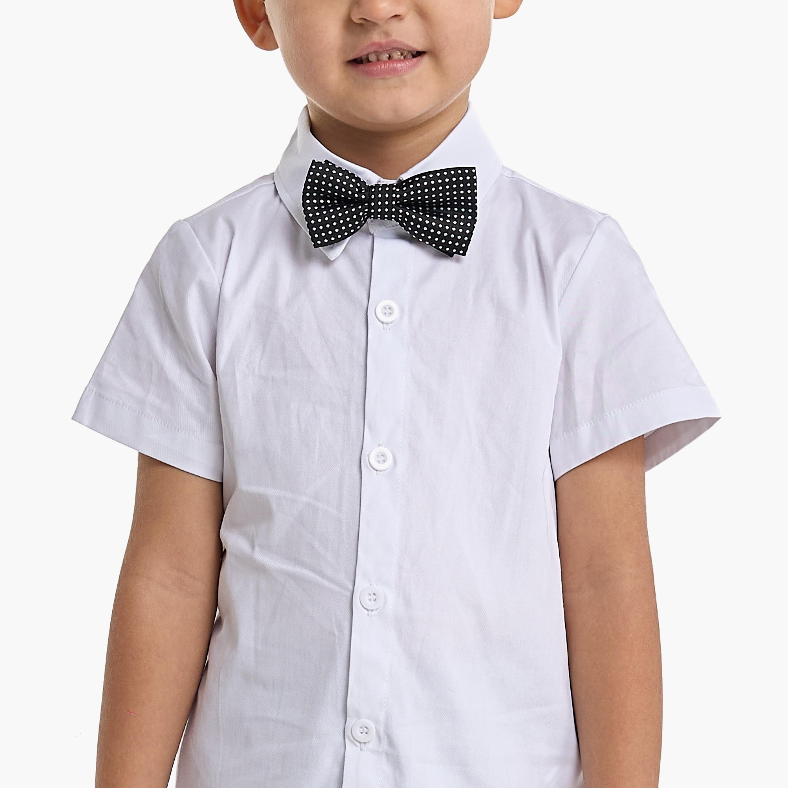 قميص سادة بأكمام قصيرة 4 قطع وشورت وصدرية مع ربطة عنق من فيكتور اند جين-boys-clothing-setsandcoords-image-5
